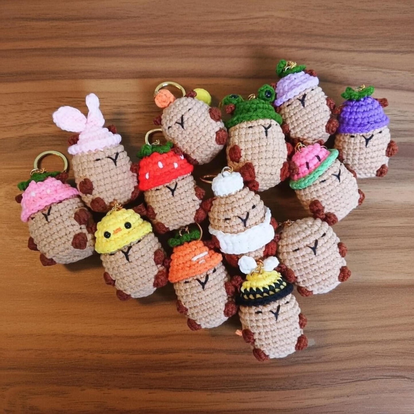 Crochet Capybara Couple Keychain, Amigurumi Matching Keyring