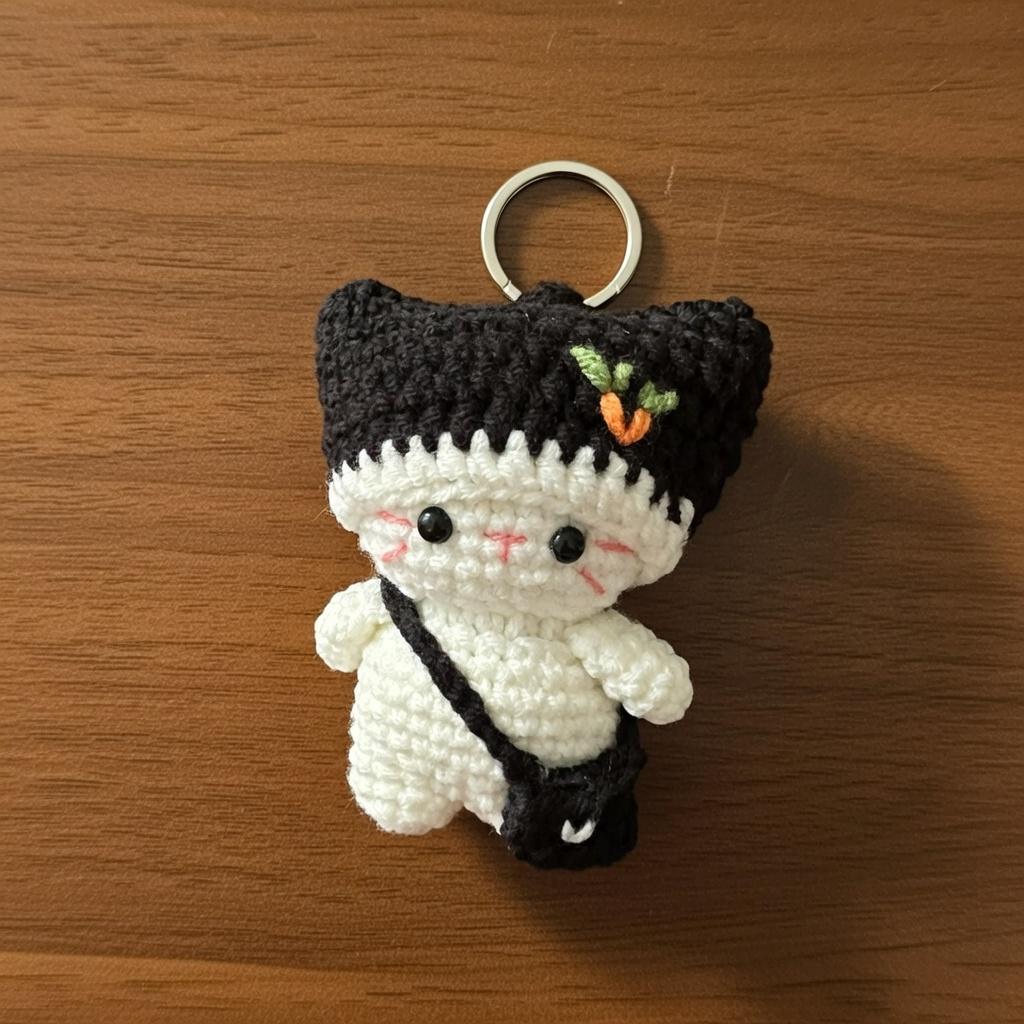 Crochet Cat Keychain, Handmade Amigurumi Kitten Plush, Kawaii Dress Up Cat Toy, Gift for Cat Lovers, Personalized Gift