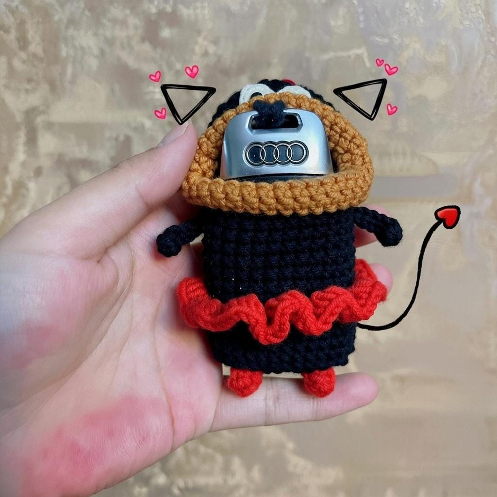 Funny Crochet Car Key Case, Handmade Monster Key Holder, Cute Amigurumi Key Cover, Weird Lips Key Sleeve, Quirky Gift for Car