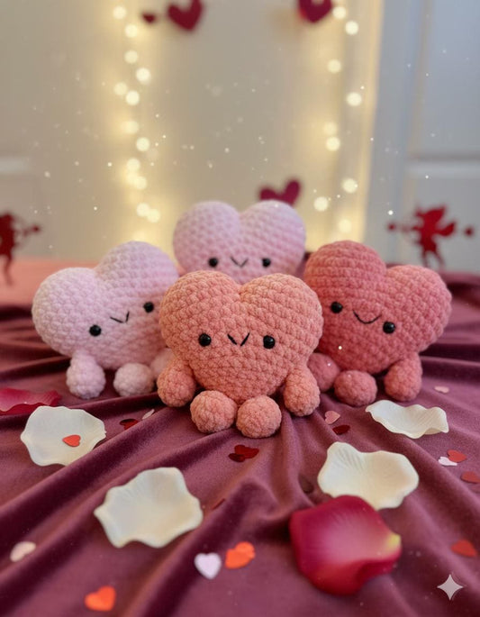 Handmade Crochet Heart Plushie, Chenille Yarn, Valentine's Gift