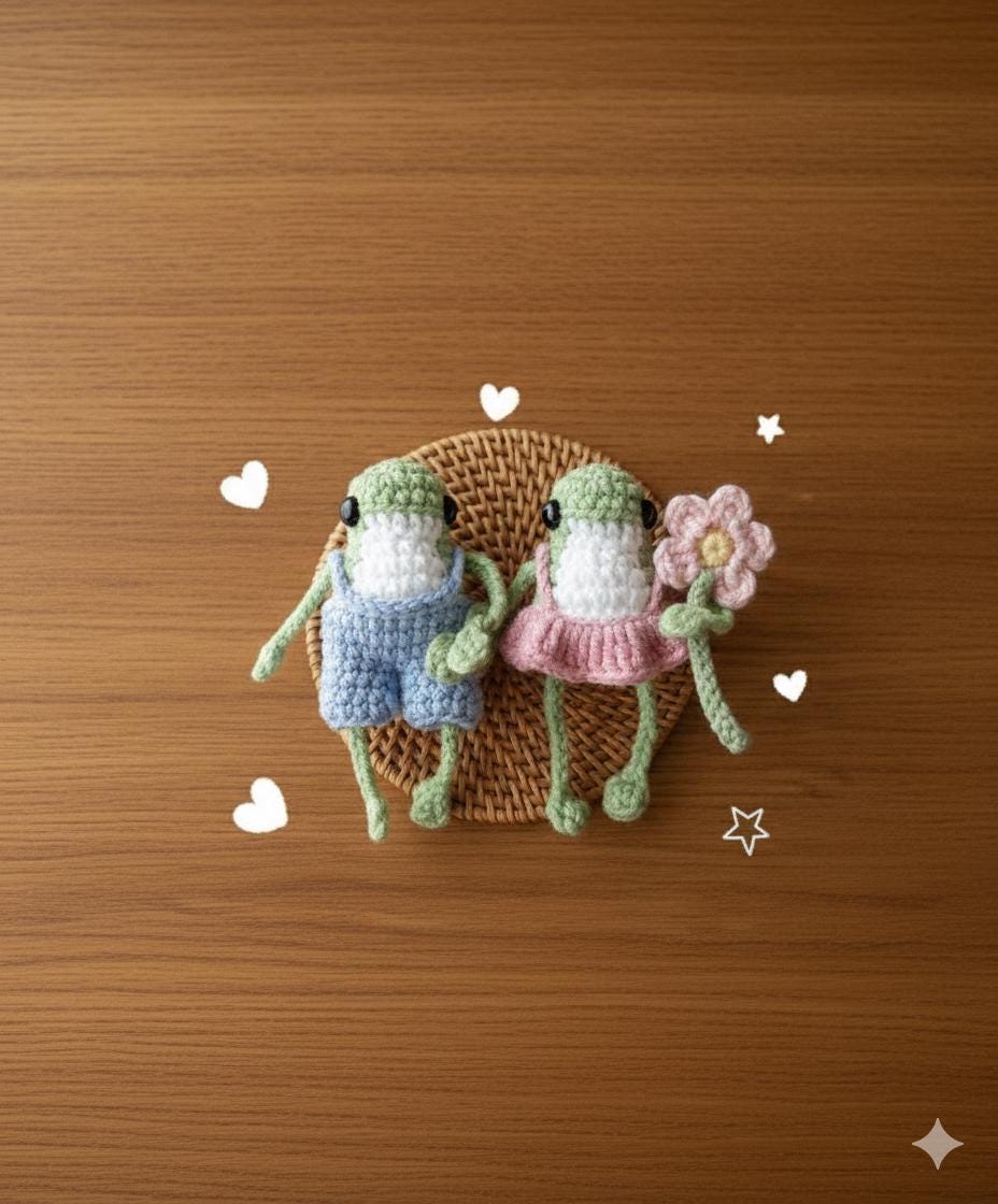 Crochet Frog Couple Keychain, Cute Amigurumi Frog, Handmade Animal Keyring, Frog Crochet, Anniversary Gift for Couples, Frog Lover Gift