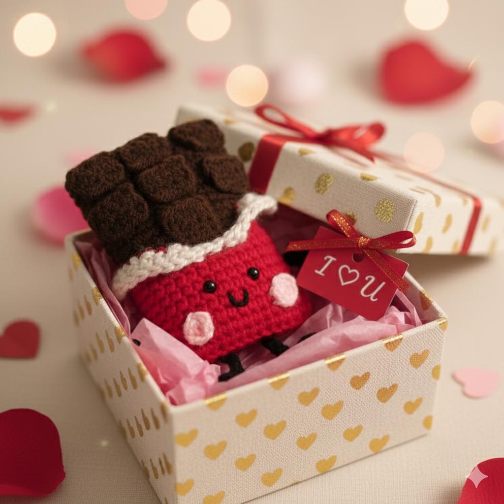 Crochet Chocolate Bar Amigurumi, Valentine's Day Gift for Her, Anniversary Gift for Him, Cute Kawaii Food Plushie, Handmade Valentines Gift