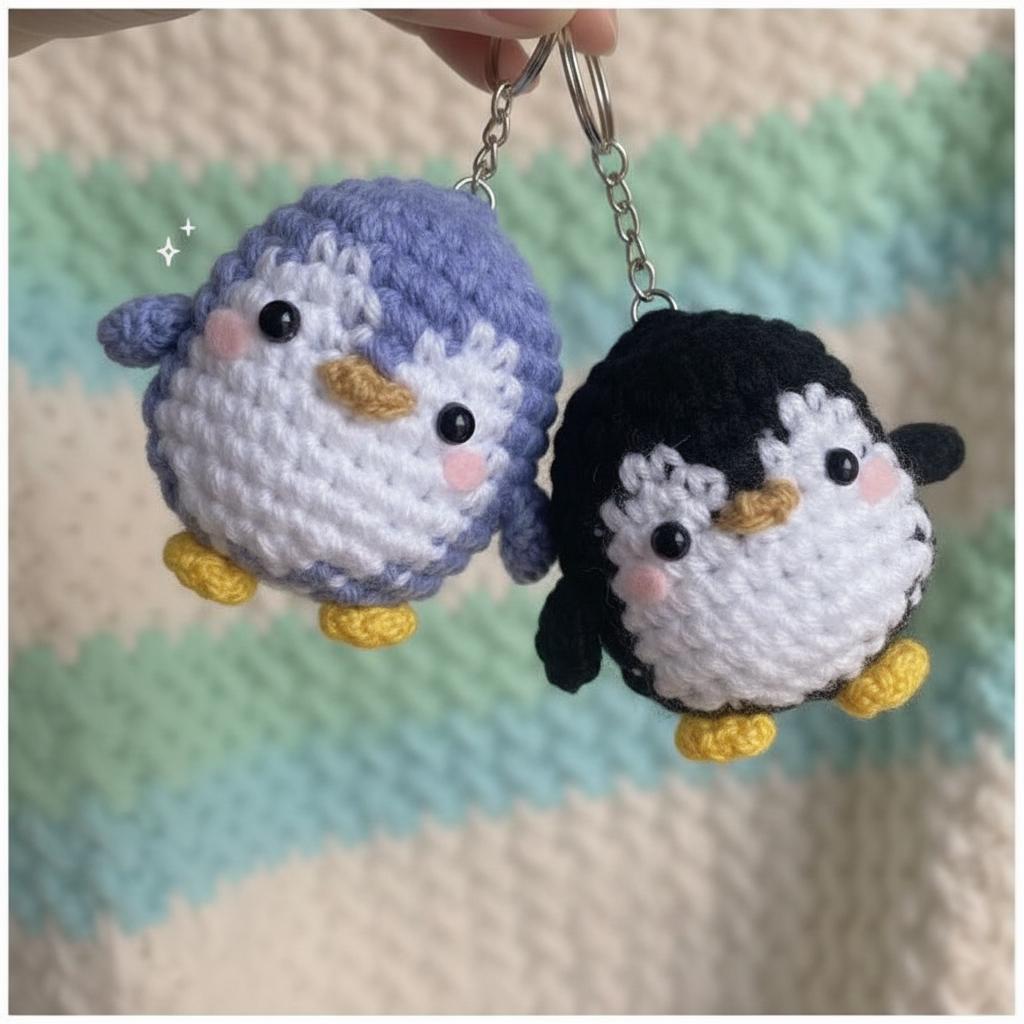 Handmade Crochet Penguin Keychain, Cute Amigurumi Penguin Keyring, Penguin Couple Gift, Kawaii Bag Charm, Handmade Small Crochet Toy