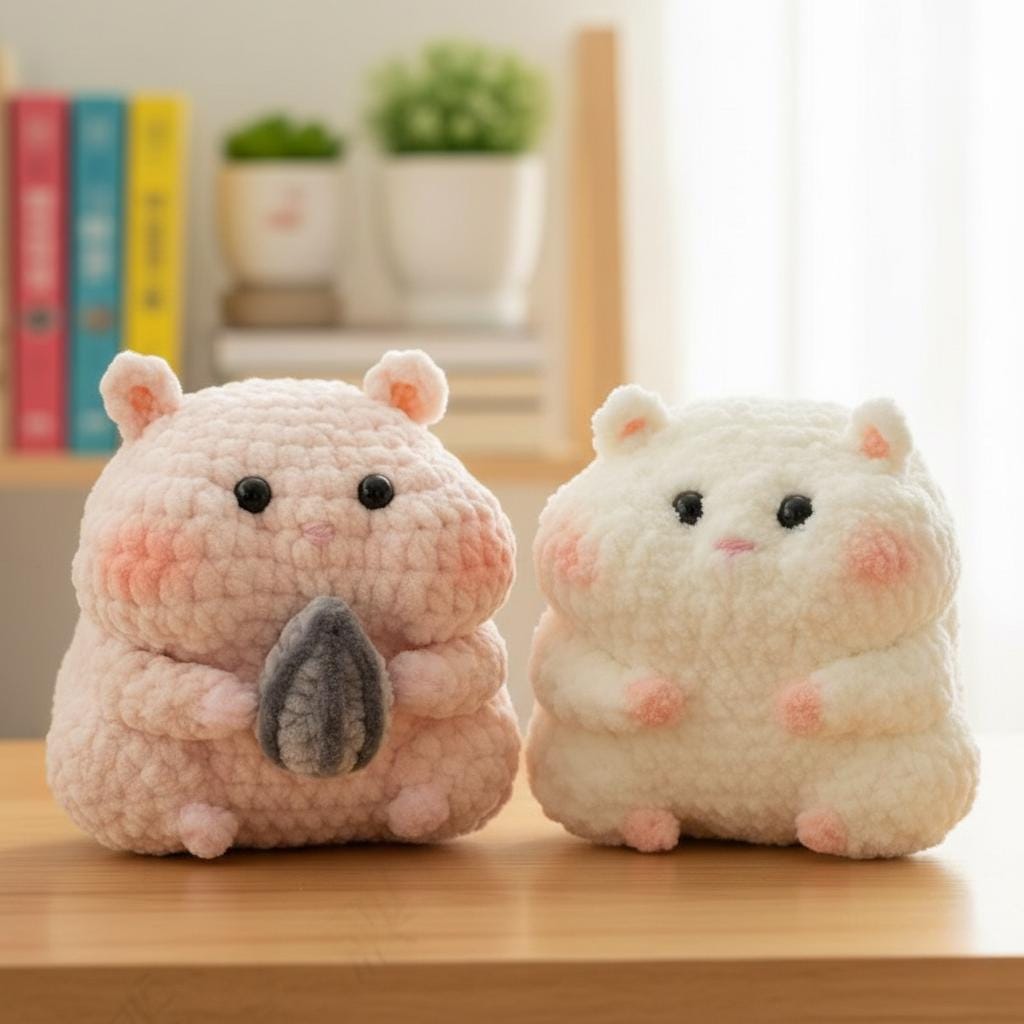 Handmade Crochet Hamster Plush, Amigurumi Stuffed Animal, Kawaii Hamster Toy with Seed, Cute Gift for Kids, Cute Gift for Her, Soft Toy