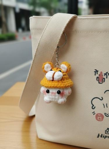 Crochet Mushroom Animal Plush Keychain, Handmade Kawaii Bag Charm