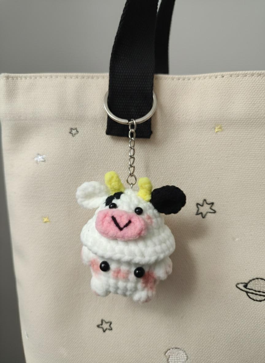 Crochet Mushroom Animal Plush Keychain, Handmade Kawaii Bag Charm