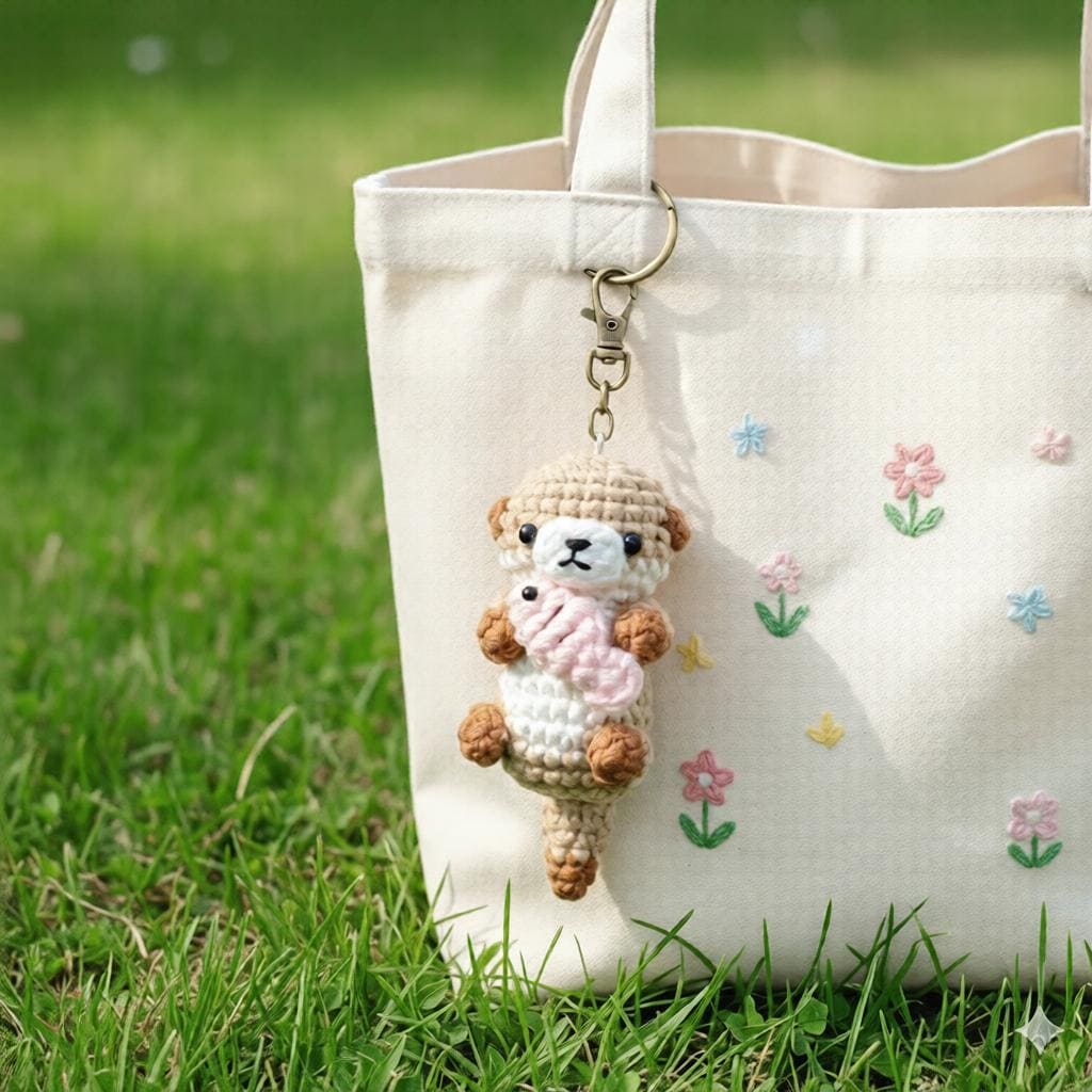 Handmade Crochet Otter Keychain, Amigurumi Otter Plush Keyring, Cute Otter Couple Gift, Animal Backpack Charm, Personalized Stuffed Toy