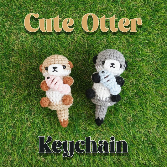 Handmade Crochet Otter Keychain, Amigurumi Otter Plush Keyring, Cute Otter Couple Gift, Animal Backpack Charm, Personalized Stuffed Toy