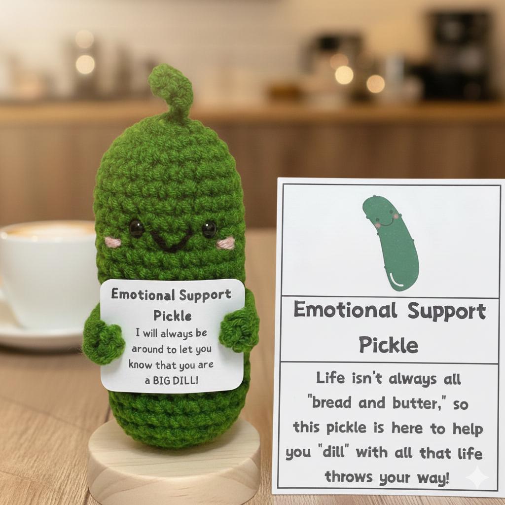 Crochet Emotional Support Pickle Gift, Handmade Desk Buddy