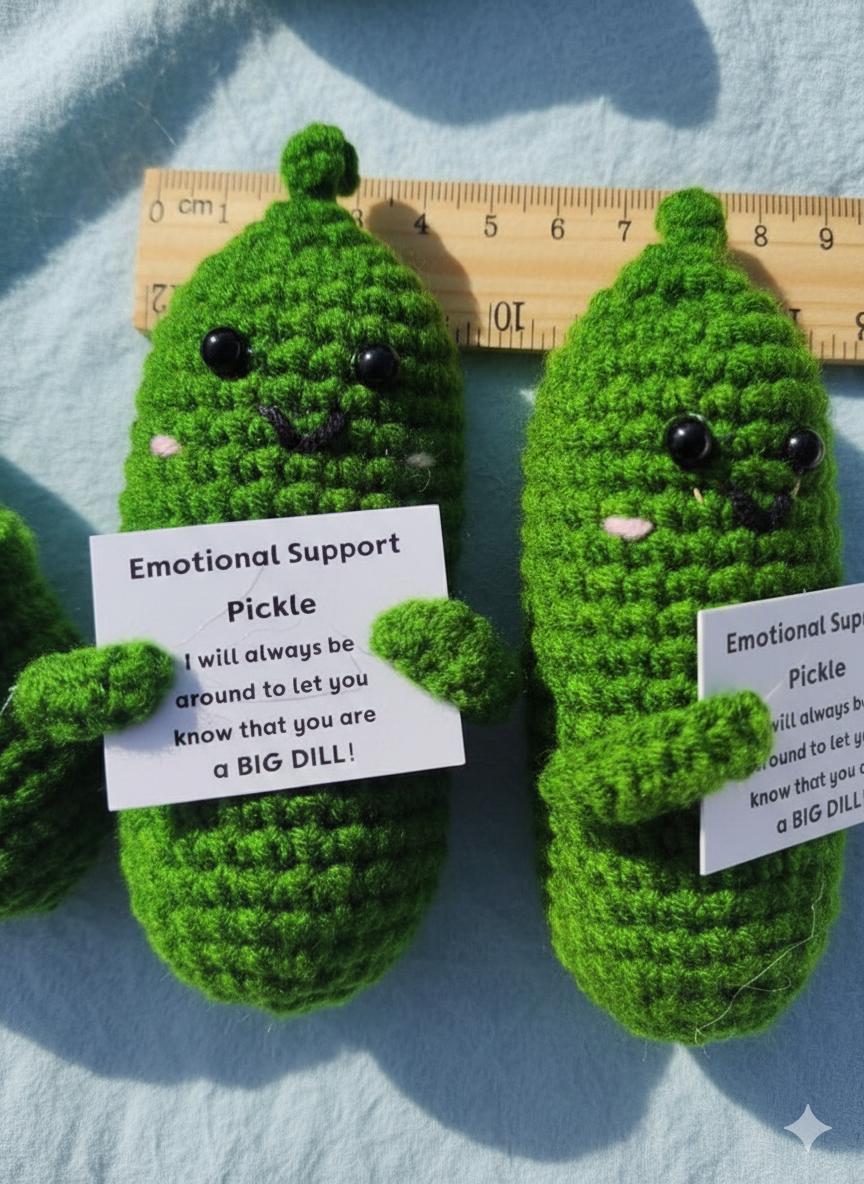 Crochet Emotional Support Pickle Gift, Handmade Desk Buddy