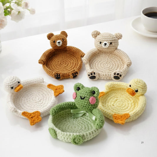 Crochet Animal Coaster, Kawaii Bear Duck Frog Mug Mat, Handmade Amigurumi Desk Decor, Small Housewarming Gift