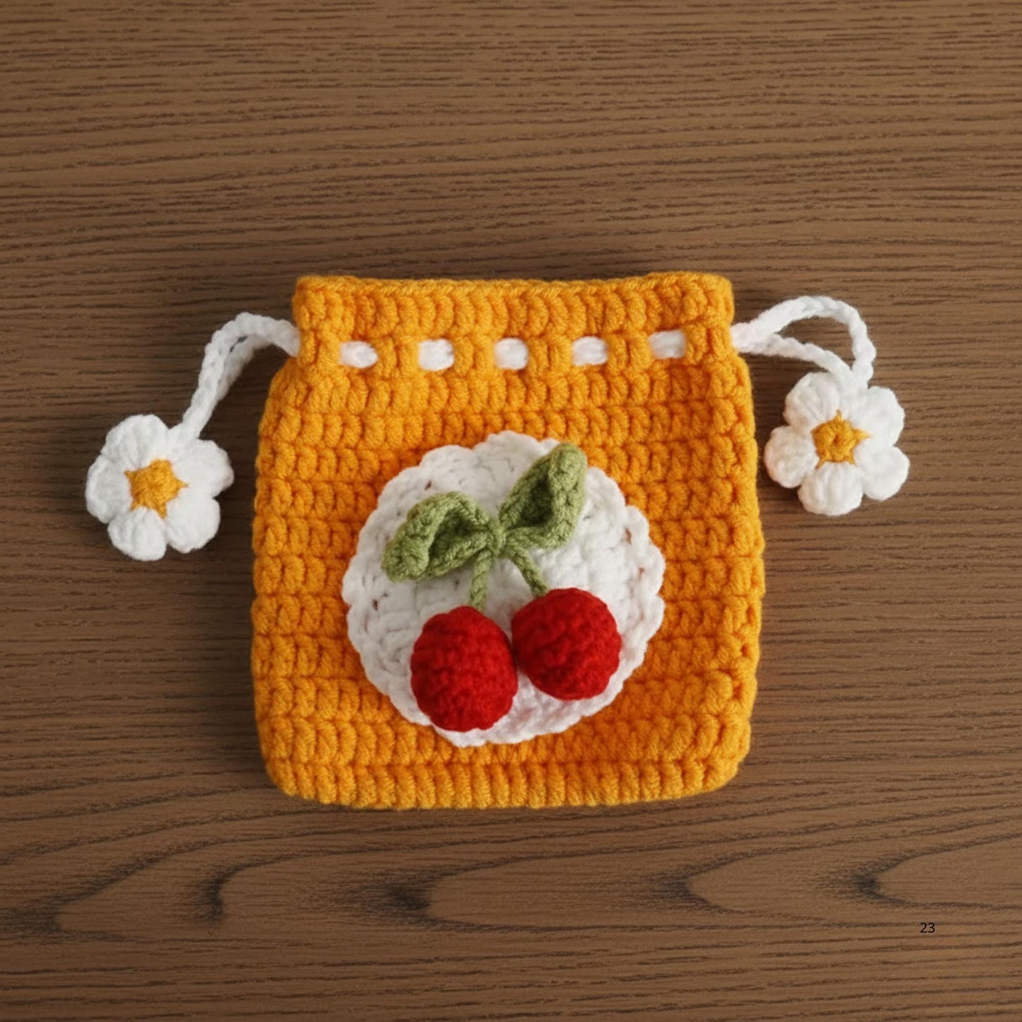 Crochet Drawstring Pouch, Cute Fruit Mini Pouch, Handmade Cotton Coin Purse, Kawaii Gift for Her, Small Crochet Pouch, AirPods Pouch