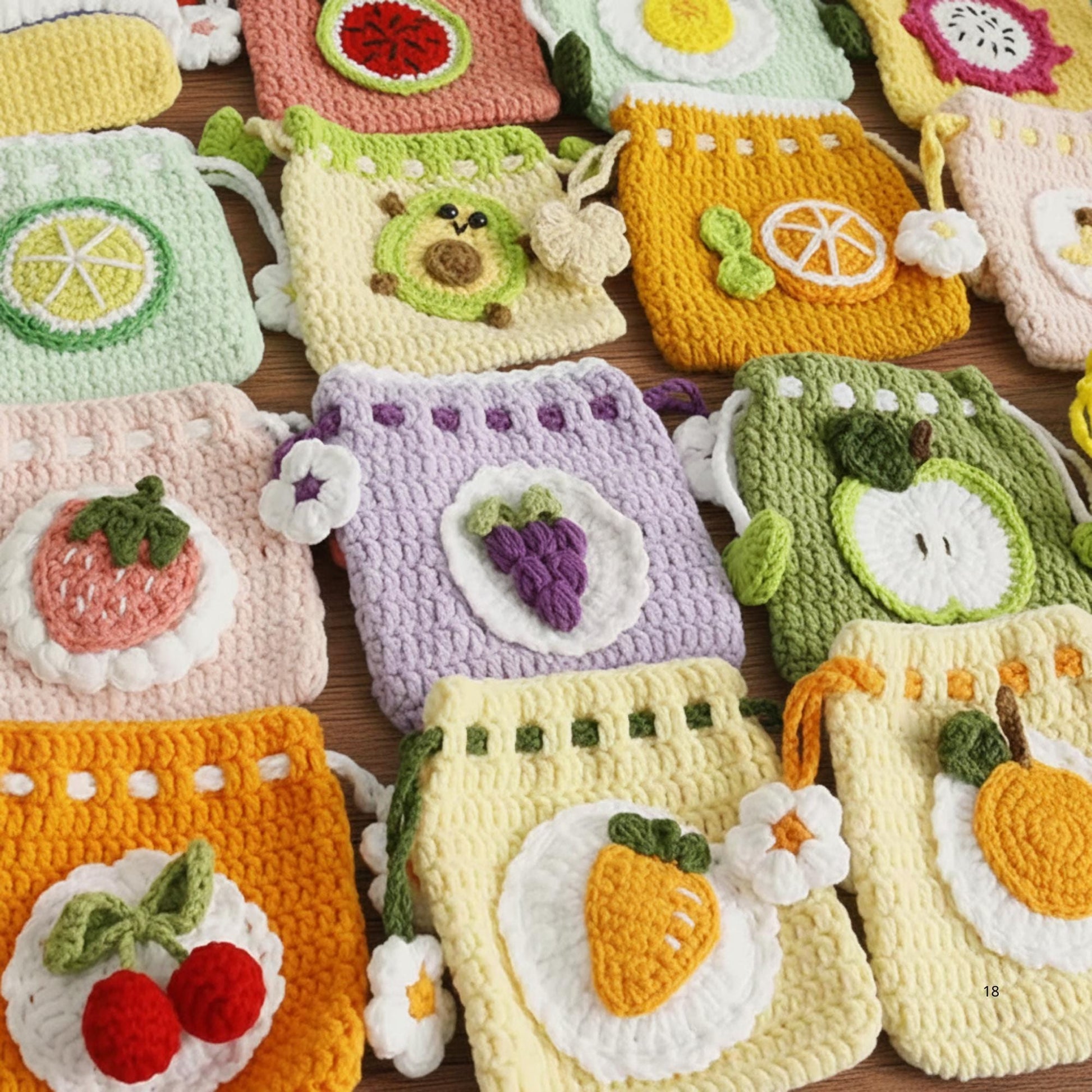 Crochet Drawstring Pouch, Cute Fruit Mini Pouch, Handmade Cotton Coin Purse, Kawaii Gift for Her, Small Crochet Pouch, AirPods Pouch