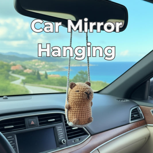 Crochet Capybara Car Mirror Hanging, Handmade Amigurumi Car Charm