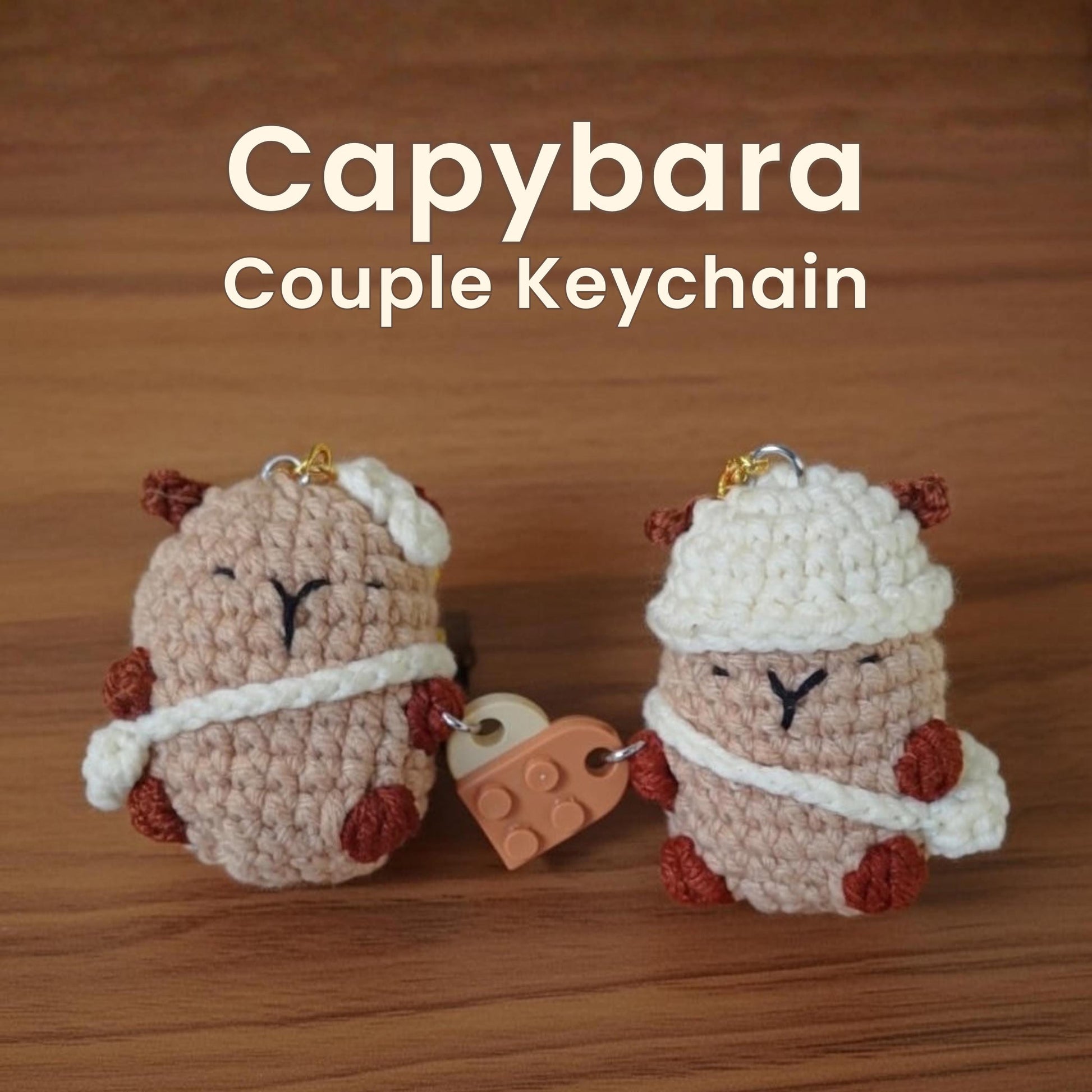 Crochet Capybara Couple Keychain, Amigurumi Matching Keyring