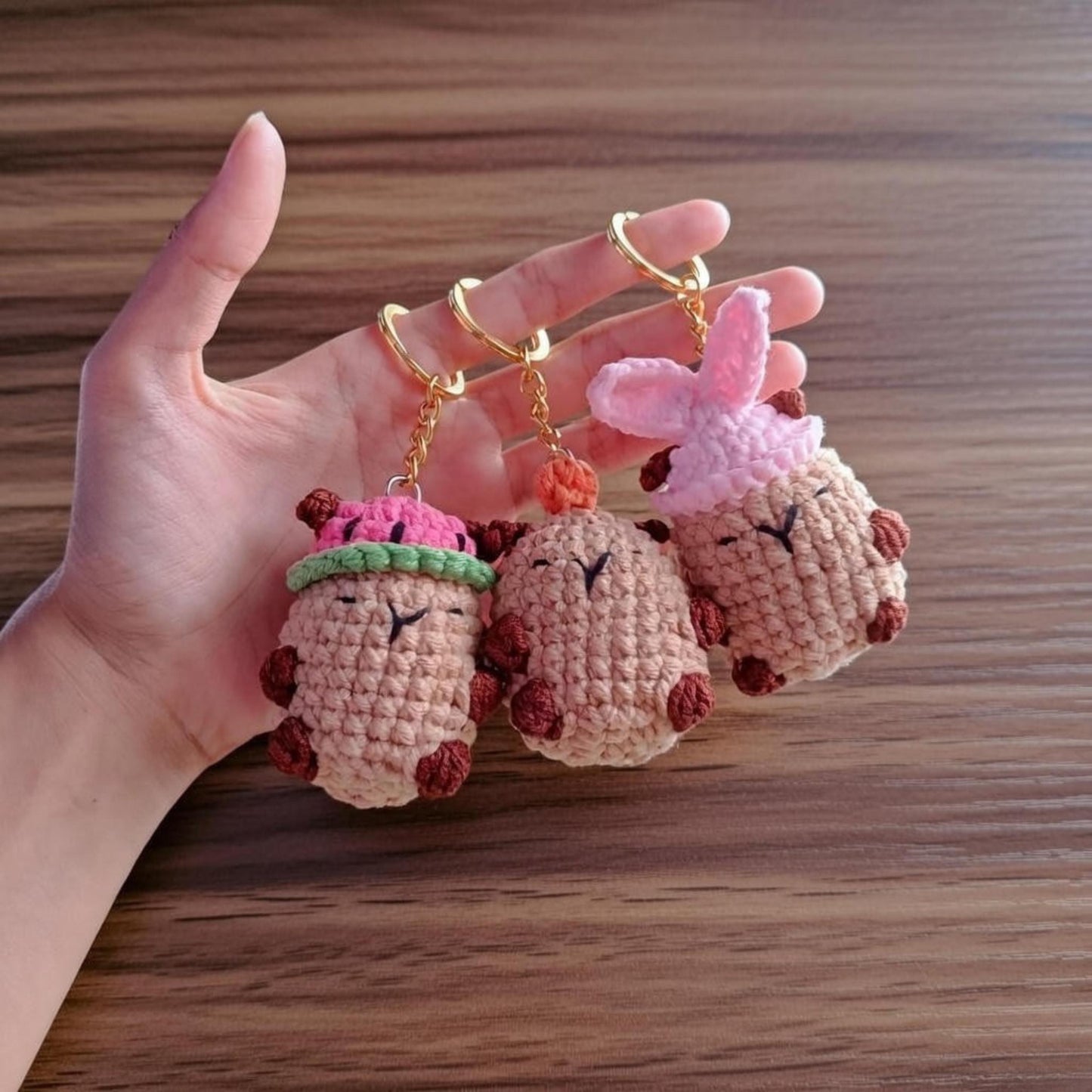 Crochet Capybara Keychain, Handmade Amigurumi Animal Bag Charm