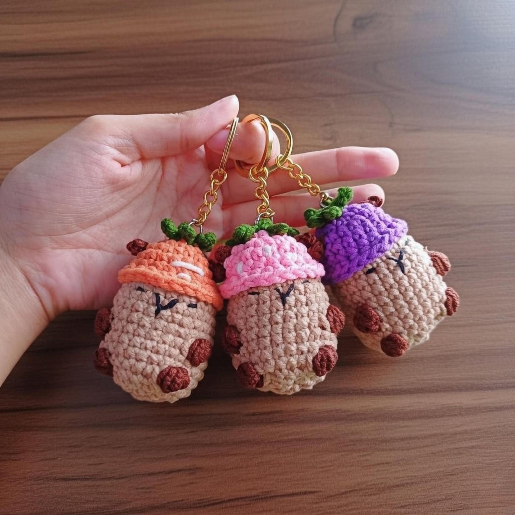 Crochet Capybara Keychain, Handmade Amigurumi Animal Bag Charm