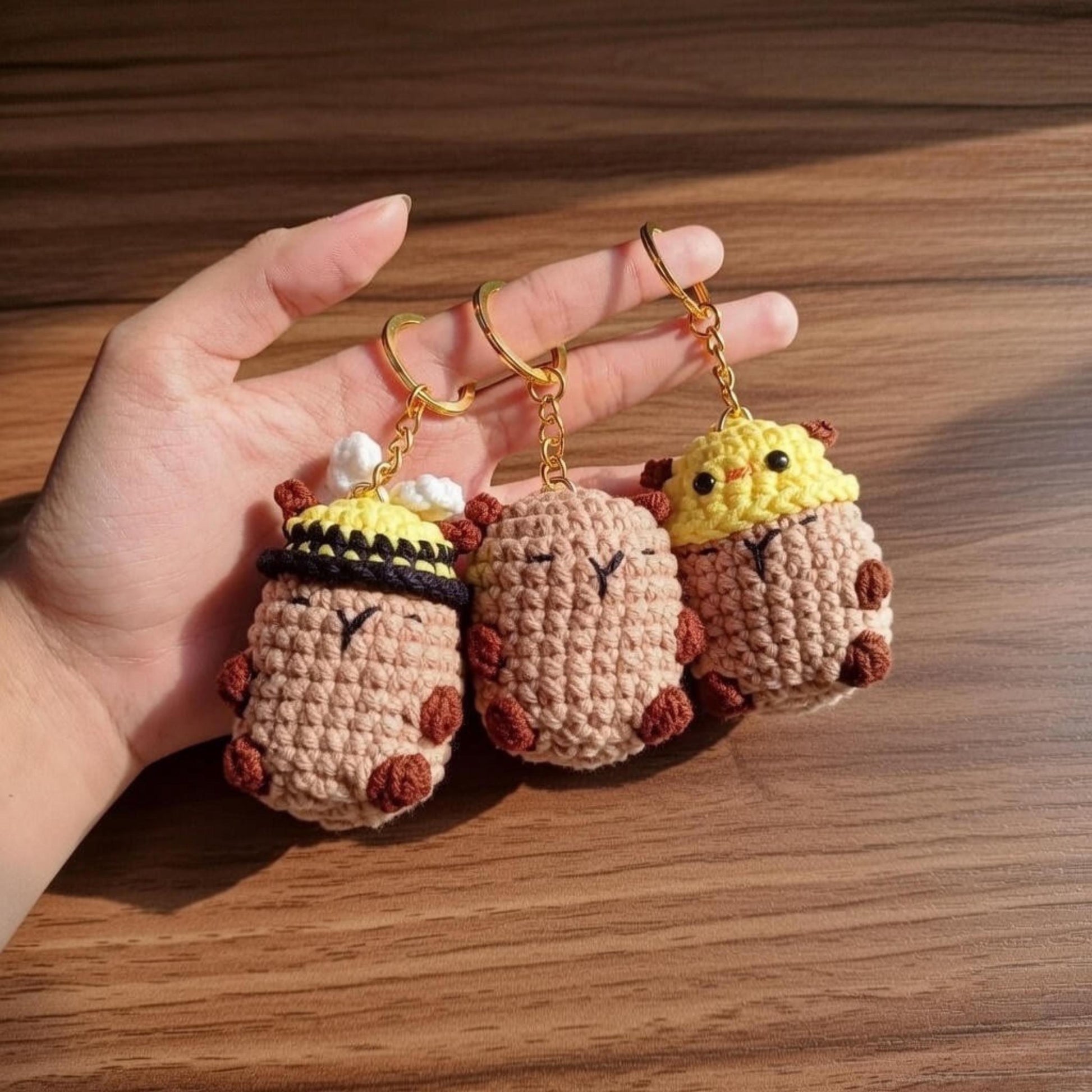 Crochet Capybara Keychain, Handmade Amigurumi Animal Bag Charm