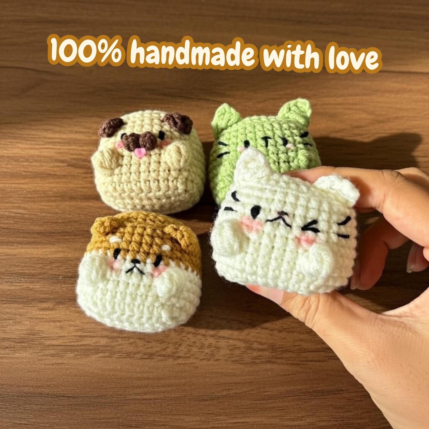 Kawaii Crochet Animal Keychain, Amigurumi Animal Bag Charm, Mini Plush Keyring, Cute Axolotl Pug Capybara Cat Panda Dog Gift, Handmade Gift