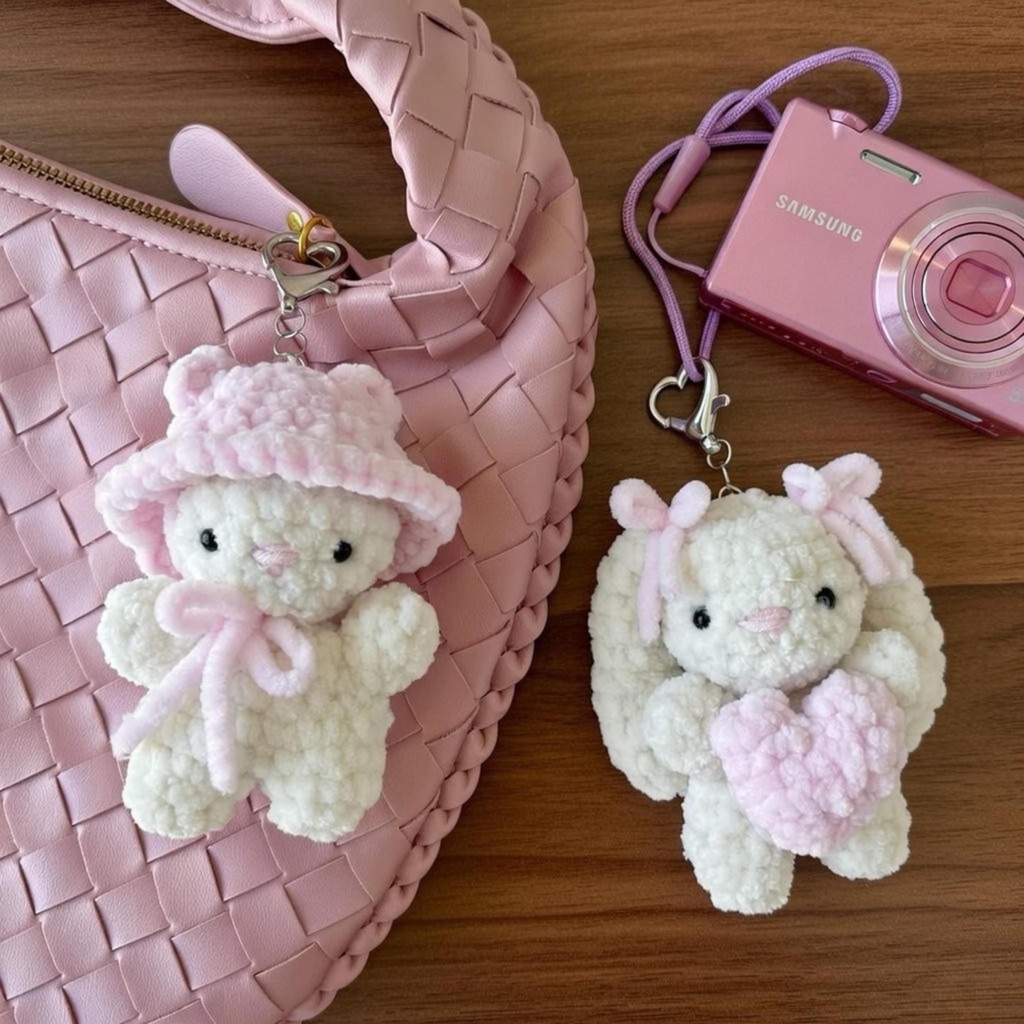Crochet Bunny Bear Keychain, Cute Bag Charm, Valentines Day Gift, Crochet Bunny Bear, Cute Couple Keychain, Self Love Gift, Gift for Her