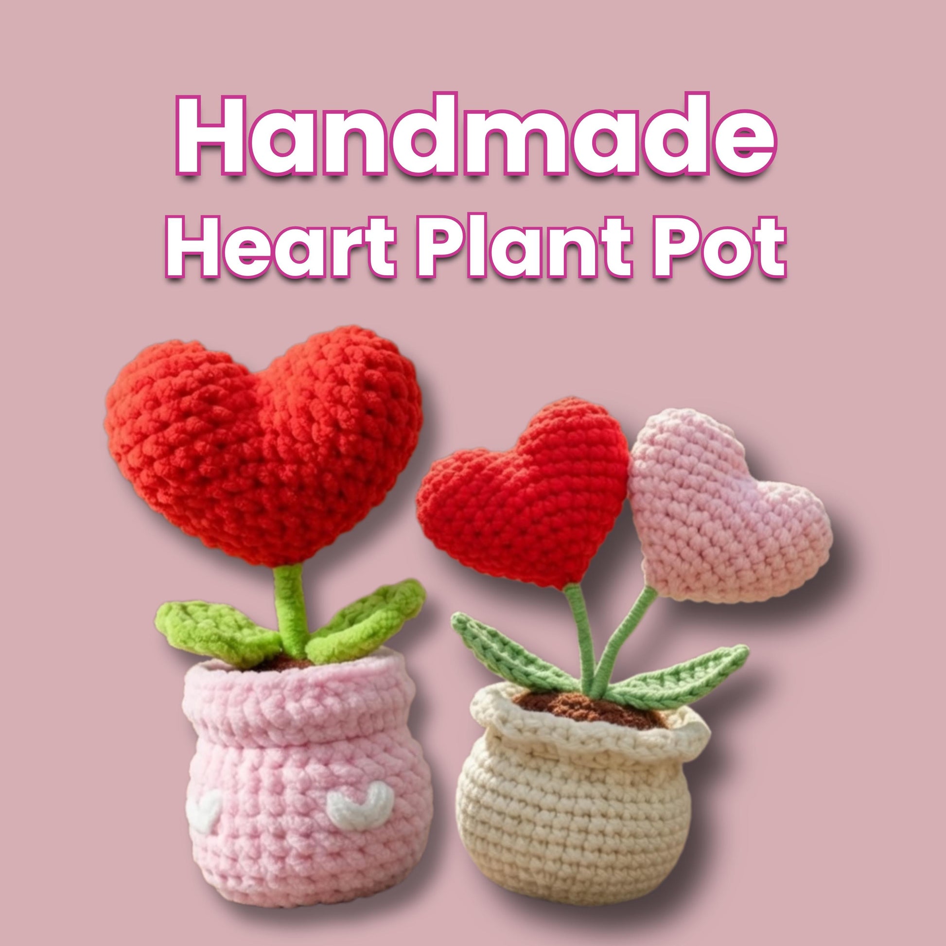 Crochet Heart Flower Pot, Chenille Yarn Desk Decor