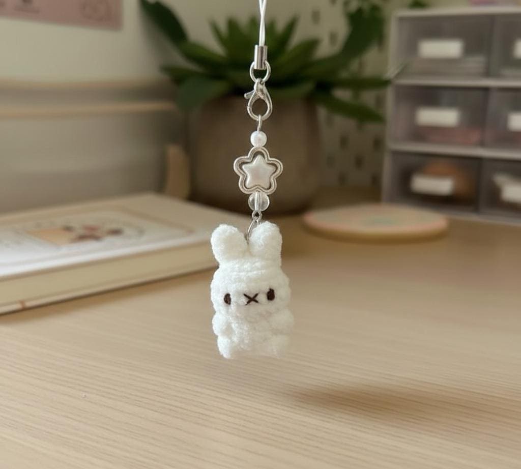 Crochet Cute Bunny Phone Charm, Handmade Bunny Keychain, Cute Amigurumi Mini Plush, Kawaii Bag Charm Gift