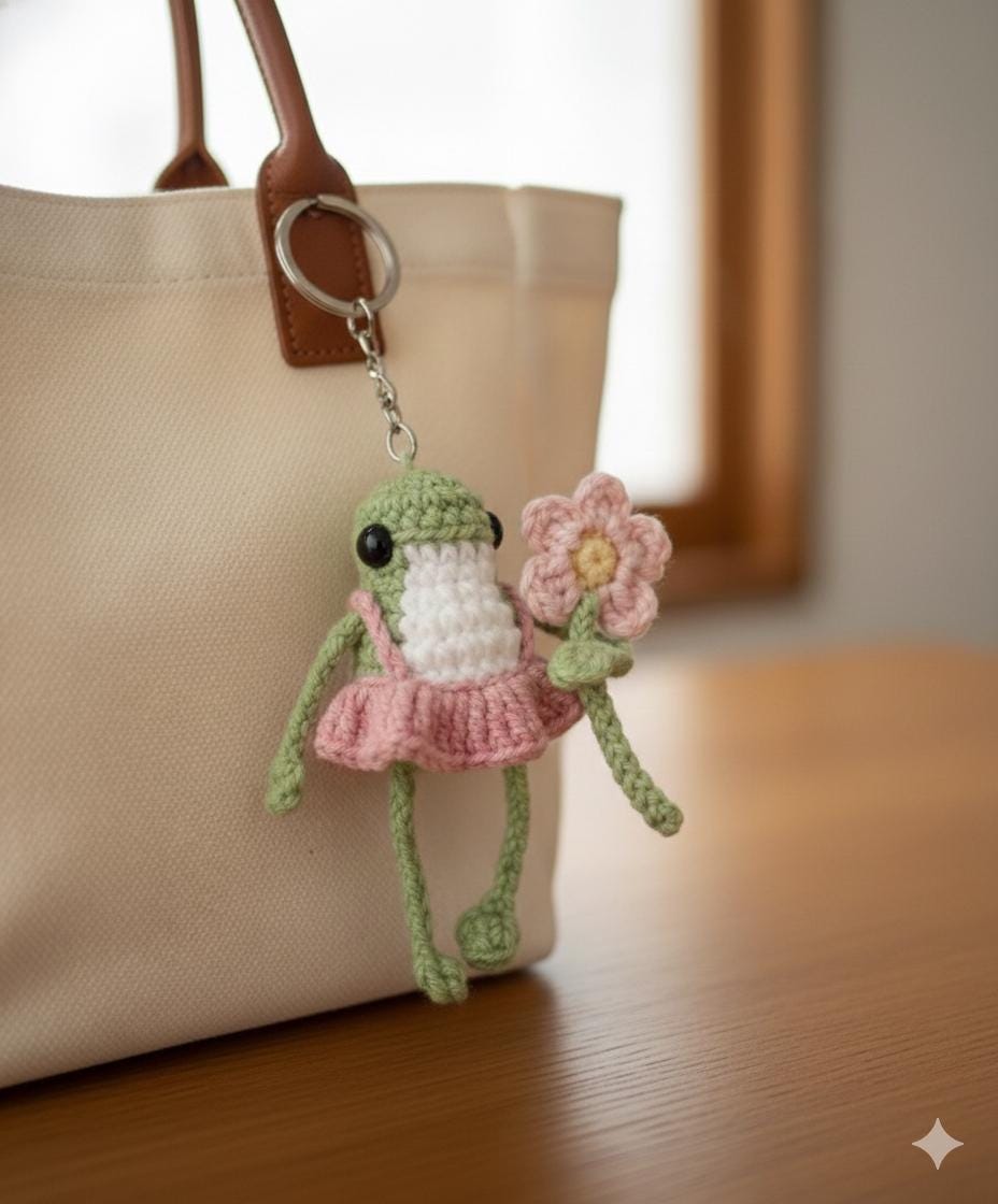 Crochet Frog Couple Keychain, Cute Amigurumi Frog, Handmade Animal Keyring, Frog Crochet, Anniversary Gift for Couples, Frog Lover Gift