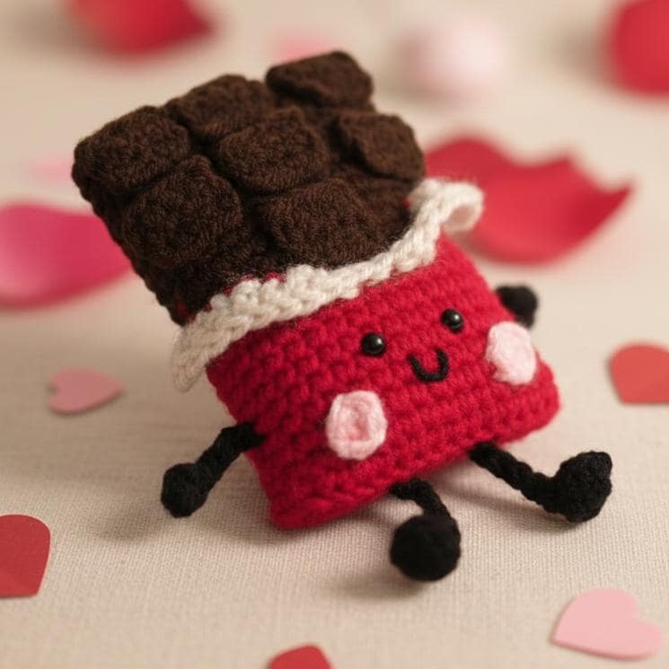 Crochet Chocolate Bar Amigurumi, Valentine's Day Gift for Her, Anniversary Gift for Him, Cute Kawaii Food Plushie, Handmade Valentines Gift