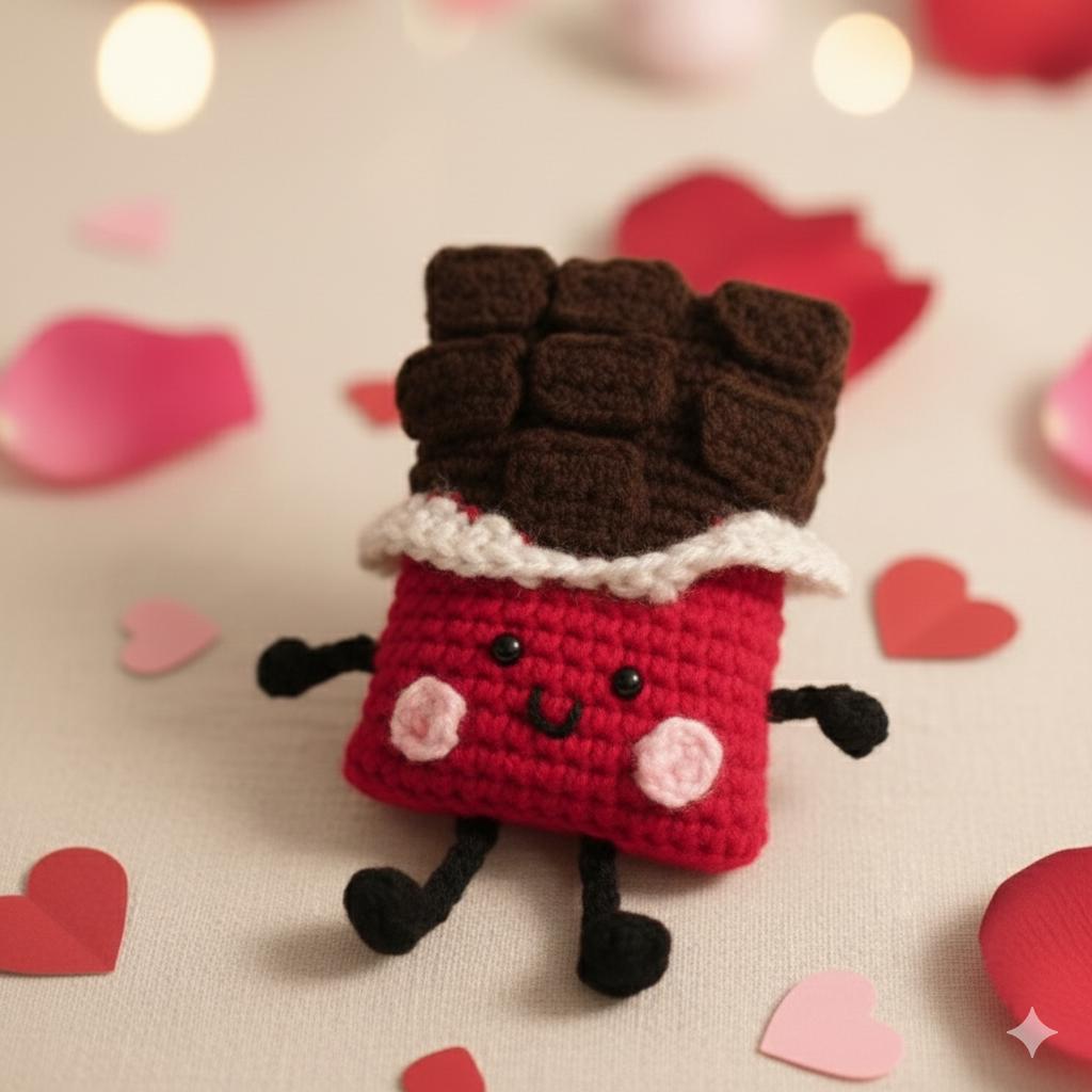 Crochet Chocolate Bar Amigurumi, Valentine's Day Gift for Her, Anniversary Gift for Him, Cute Kawaii Food Plushie, Handmade Valentines Gift