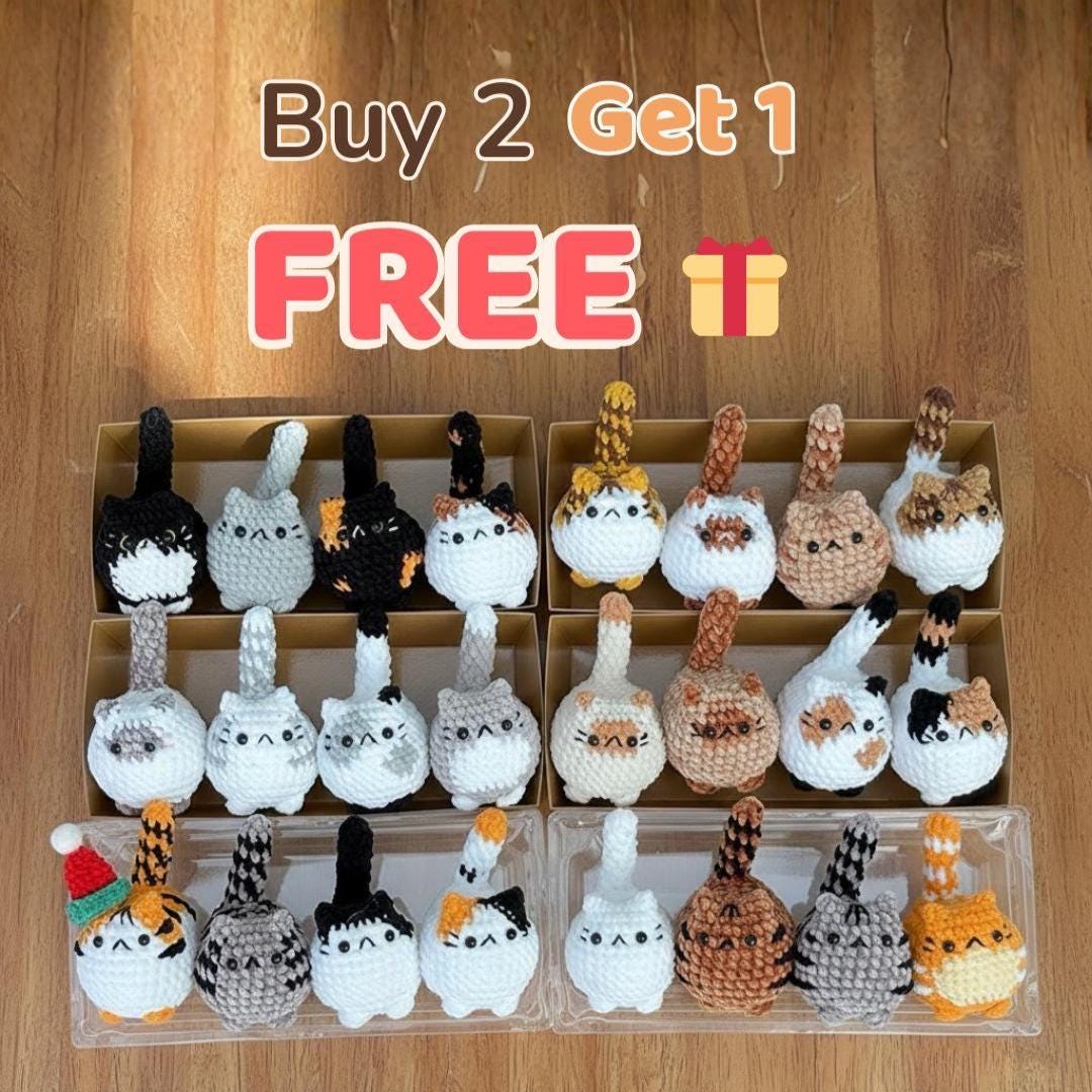Crochet Cat Keychain, Cute Amigurumi Cat Charm, Handmade Mini Cat Plush, Kawaii Bag Charm Gift for Cat Lovers Free