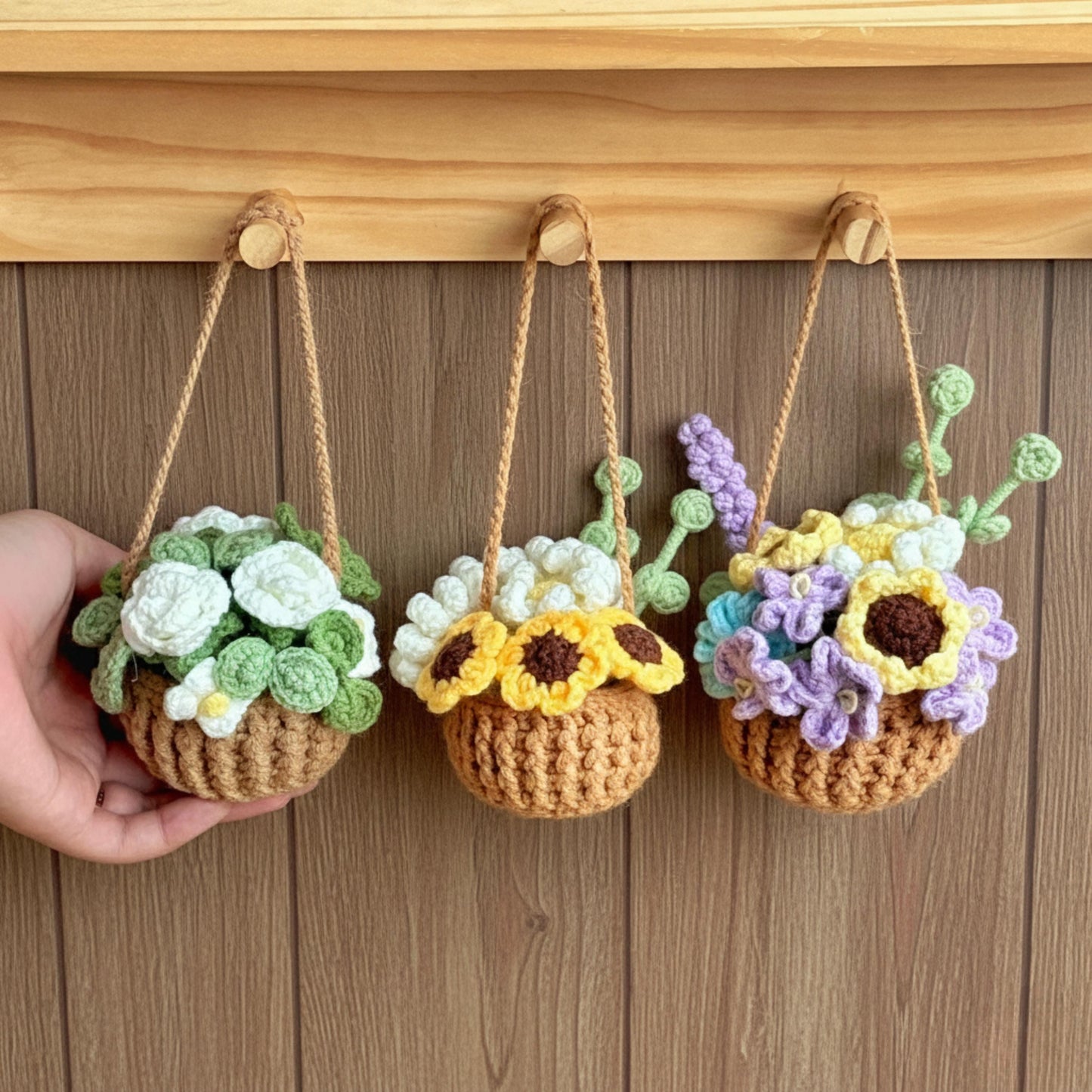 Finished Crochet Plant, Car Mirror Hanging Plant Decor, Handmade Rearview Mirror Accessories, Cute Crochet Gift for Her, New Car Gift