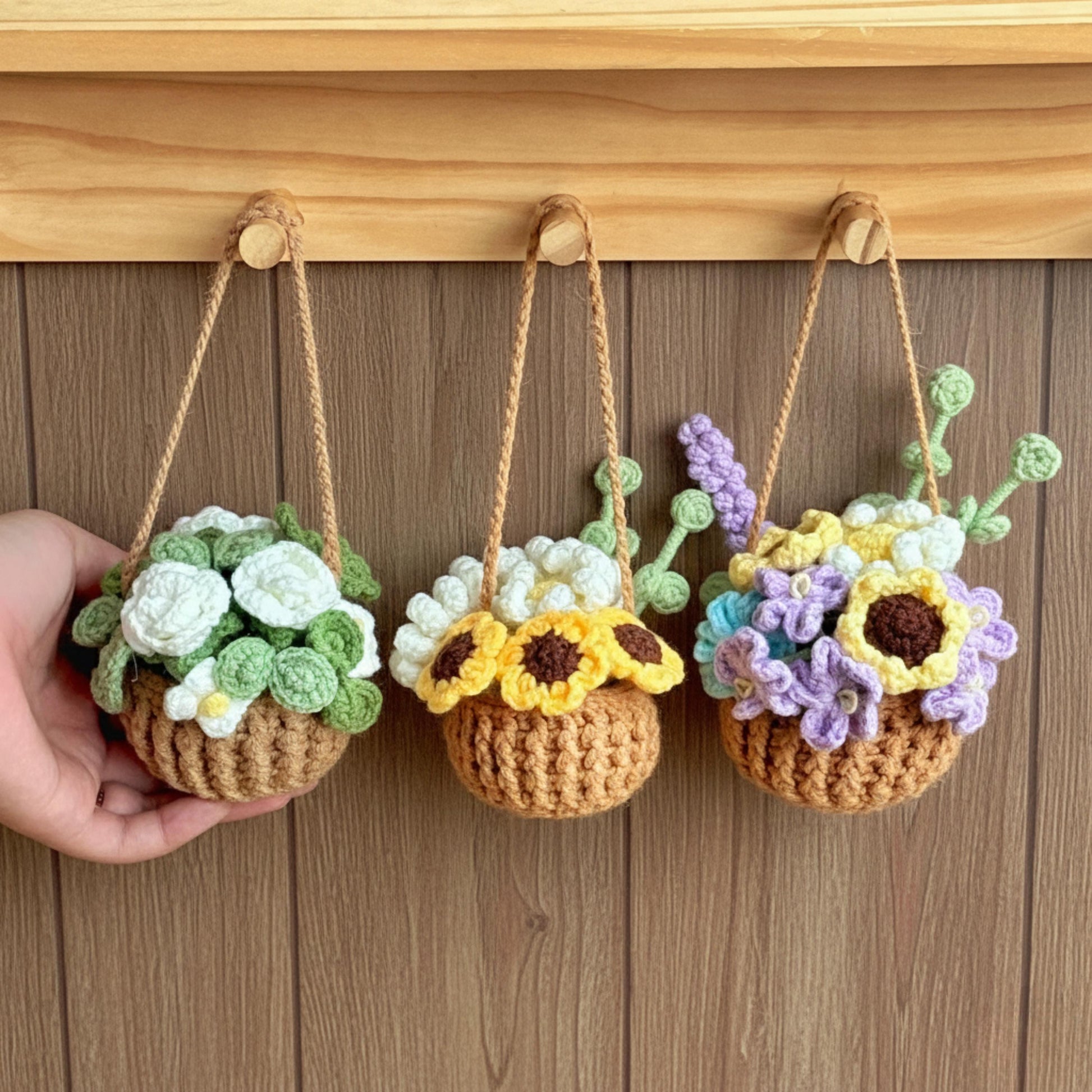 Finished Crochet Plant, Car Mirror Hanging Plant Decor, Handmade Rearview Mirror Accessories, Cute Crochet Gift for Her, New Car Gift