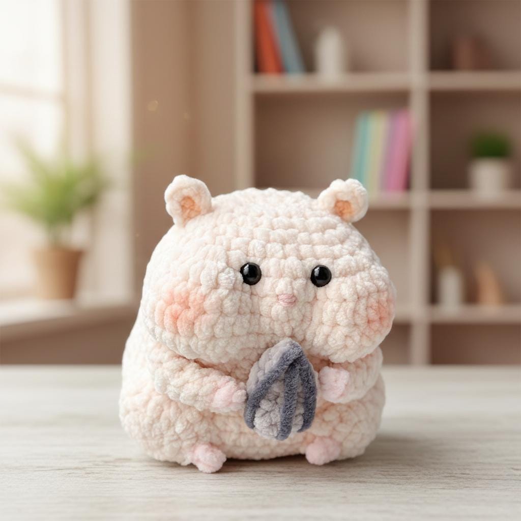 Handmade Crochet Hamster Plush, Amigurumi Stuffed Animal, Kawaii Hamster Toy with Seed, Cute Gift for Kids, Cute Gift for Her, Soft Toy