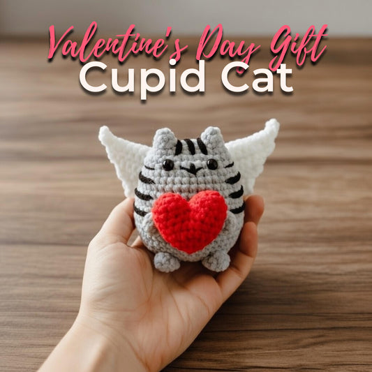 Crochet Cupid Cat Plushie, Valentine's Day Gift, Handmade Chenille Amigurumi