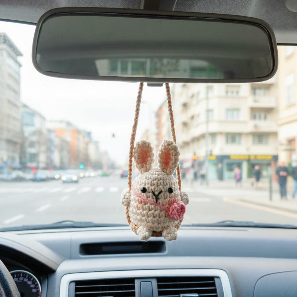 Crochet Rearview Mirror Charm, Handmade Amigurumi Car Mirror Hanging, Cute Kawaii Car Decor, Gift for Her, Personalized Car Charm