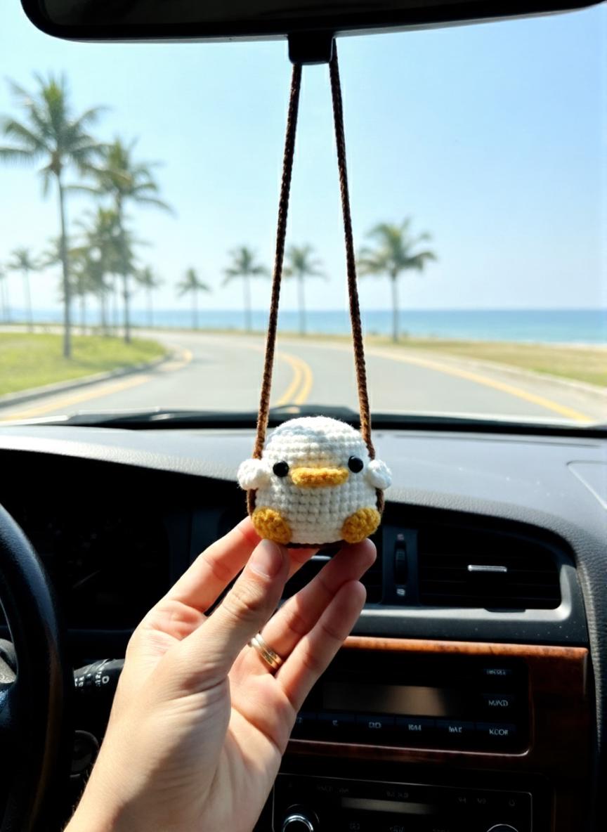 Crochet Rearview Mirror Charm, Handmade Amigurumi Car Mirror Hanging, Cute Kawaii Car Decor, Gift for Her, Personalized Car Charm