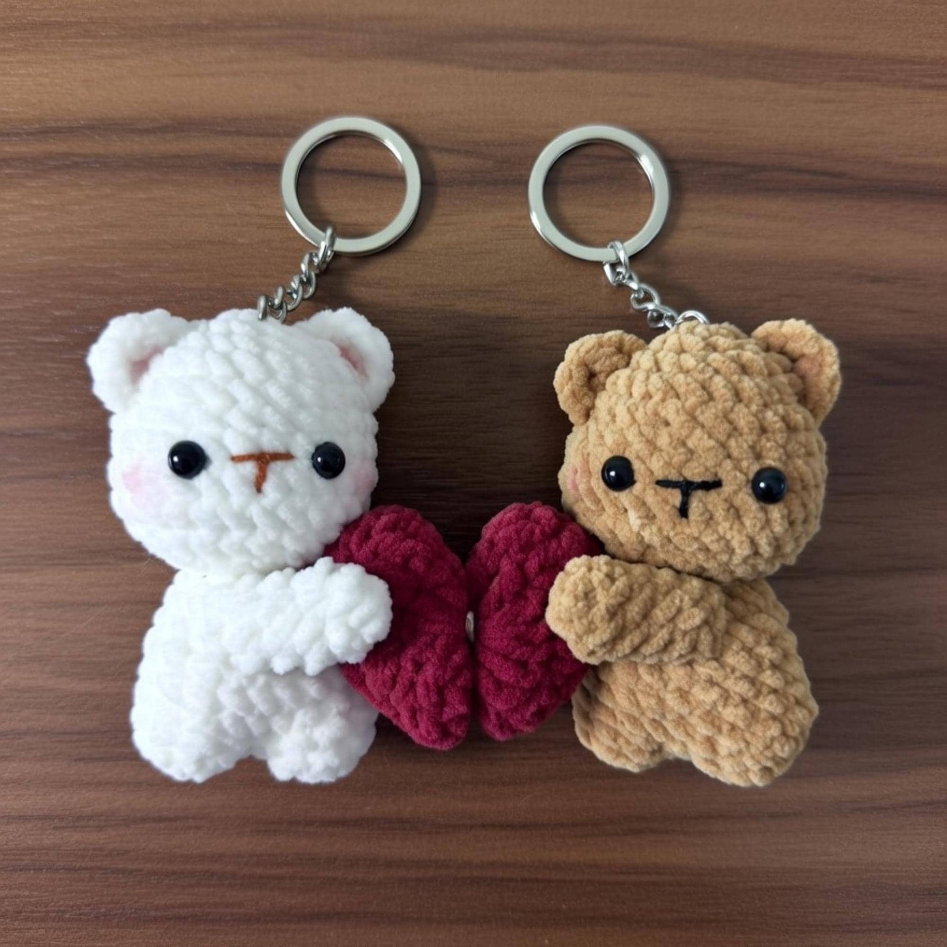 Crochet Bear Keychain Set, Magnetic Heart, Valentine's Gift