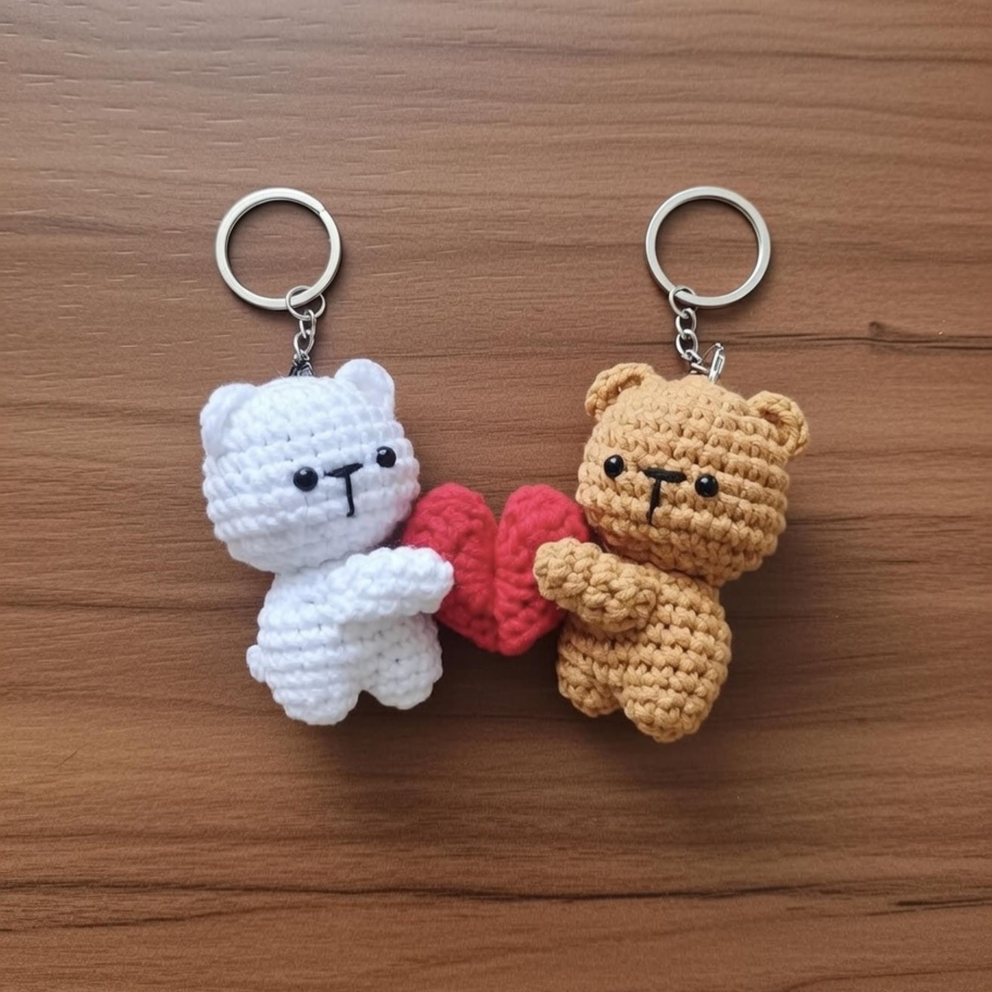 Crochet Bear Keychain Set, Magnetic Heart, Valentine's Gift
