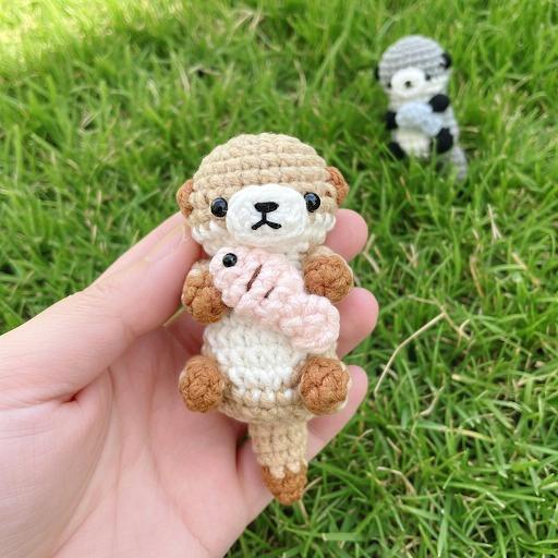 Handmade Crochet Otter Keychain, Amigurumi Otter Plush Keyring, Cute Otter Couple Gift, Animal Backpack Charm, Personalized Stuffed Toy