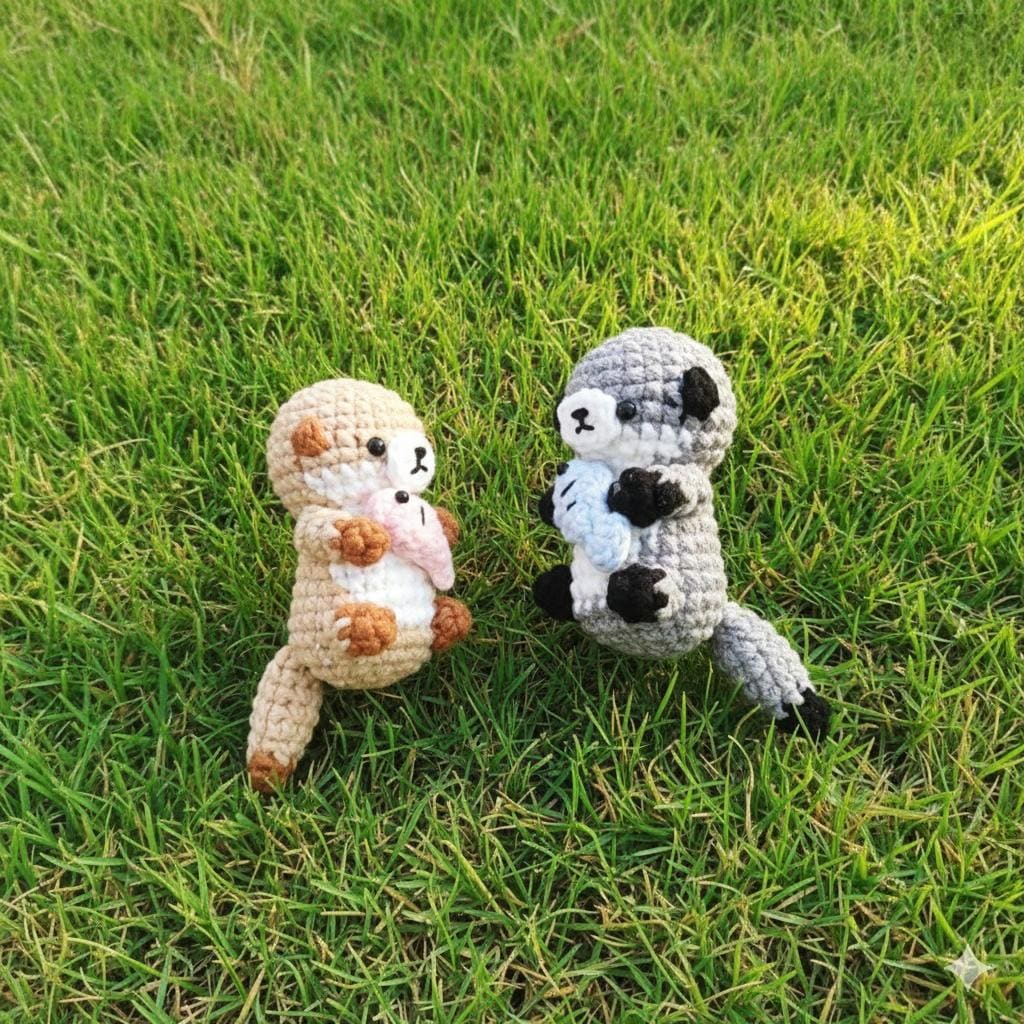 Handmade Crochet Otter Keychain, Amigurumi Otter Plush Keyring, Cute Otter Couple Gift, Animal Backpack Charm, Personalized Stuffed Toy