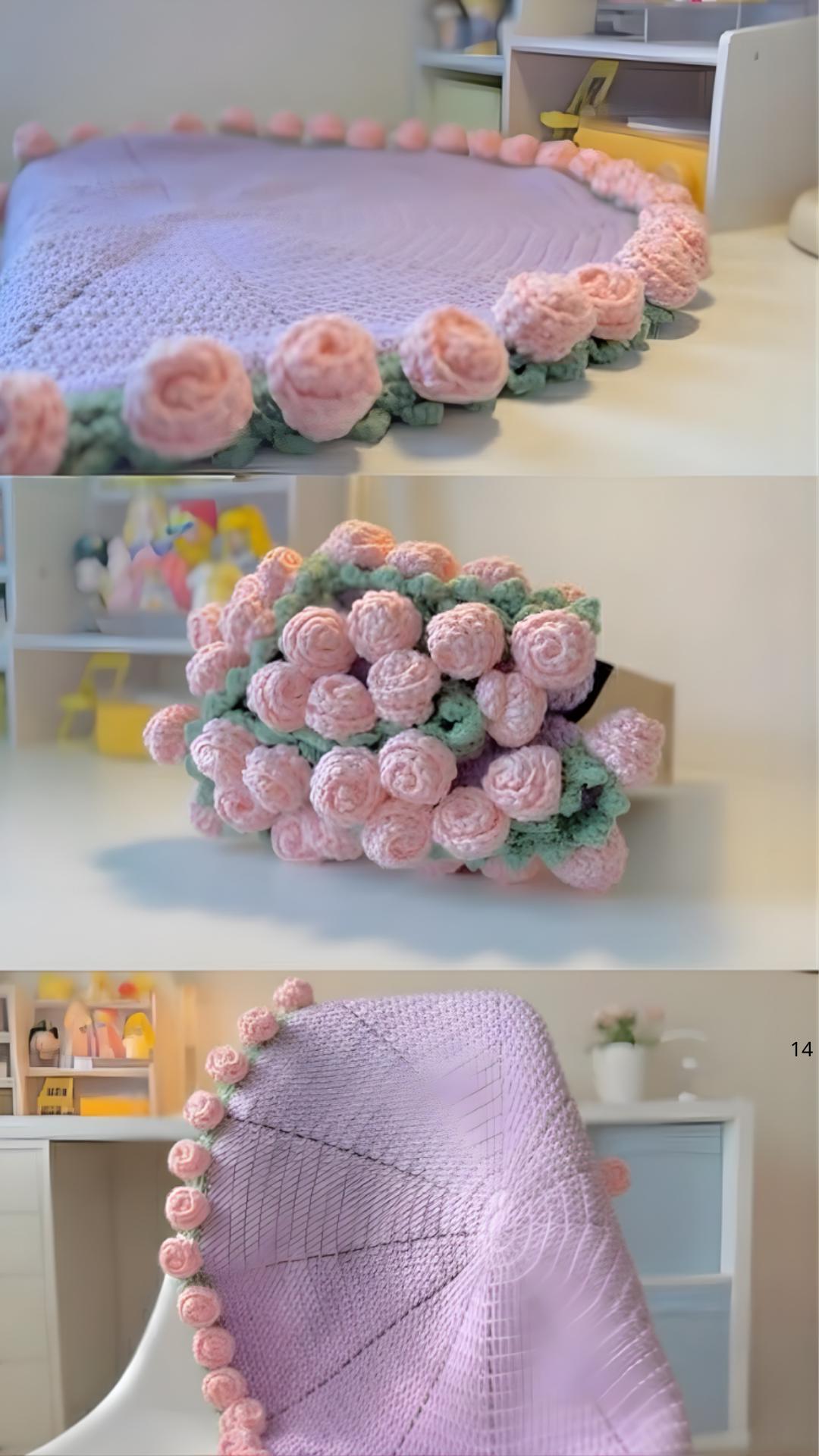Crochet Flower Bouquet Blanket, Handmade Rose Floral Throw, Valentines Day Gift, Mother’s Day Gift, Wedding Anniversary, Unique Gift for Her