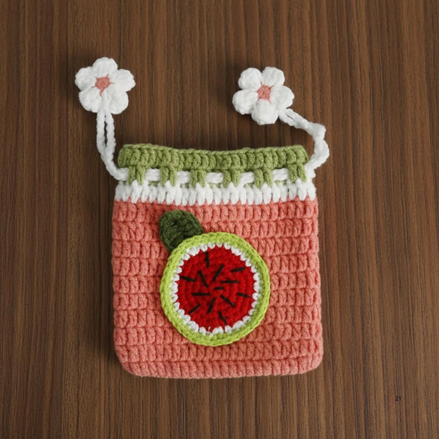 Crochet Drawstring Pouch, Cute Fruit Mini Pouch, Handmade Cotton Coin Purse, Kawaii Gift for Her, Small Crochet Pouch, AirPods Pouch