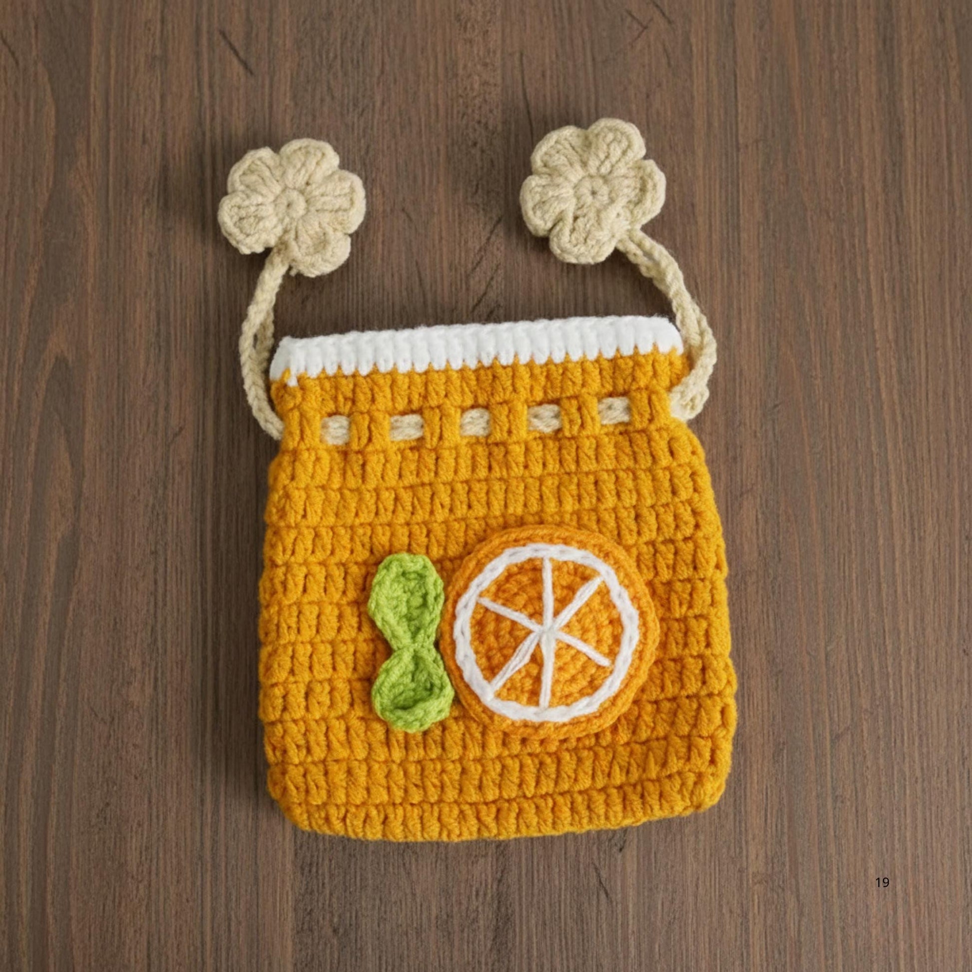 Crochet Drawstring Pouch, Cute Fruit Mini Pouch, Handmade Cotton Coin Purse, Kawaii Gift for Her, Small Crochet Pouch, AirPods Pouch