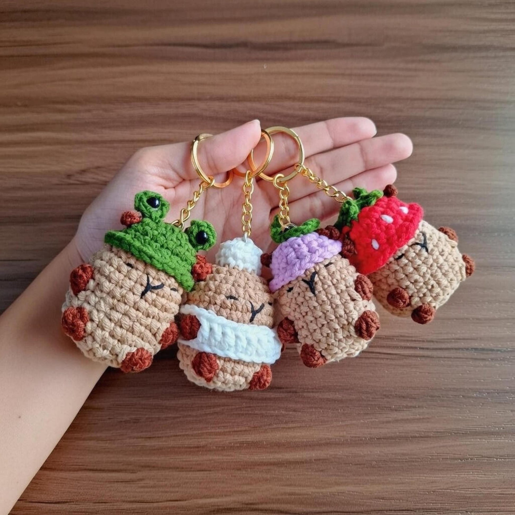 Crochet Capybara Keychain, Handmade Amigurumi Animal Bag Charm