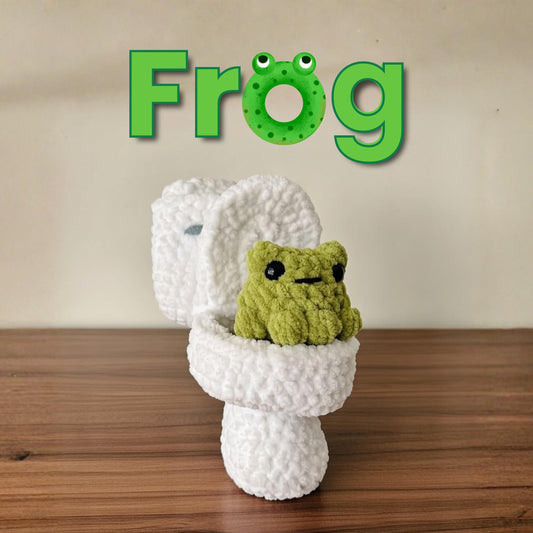 Funny Crochet Frog Sitting on Toilet, Amigurumi Froggy Decor, Weird Gag Gift for Best Friend, Cute Desk Buddy, Soft Plush Toy