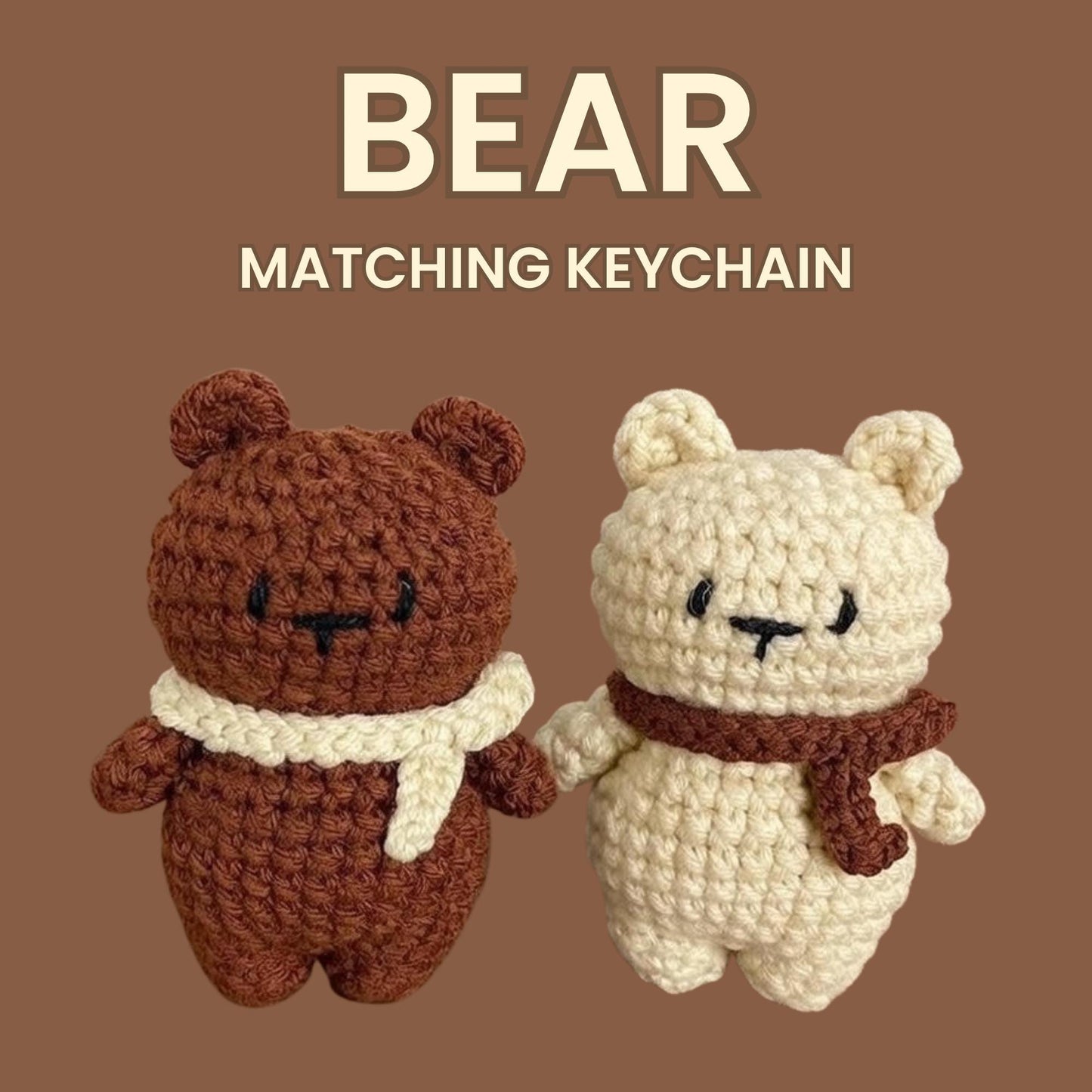 Crochet Bear Matching Keychain, Handmade Amigurumi Bag Charm, Kawaii Bear Keychain, Couple Keychain Gift, Cute Animal Keyring, Gift For Her
