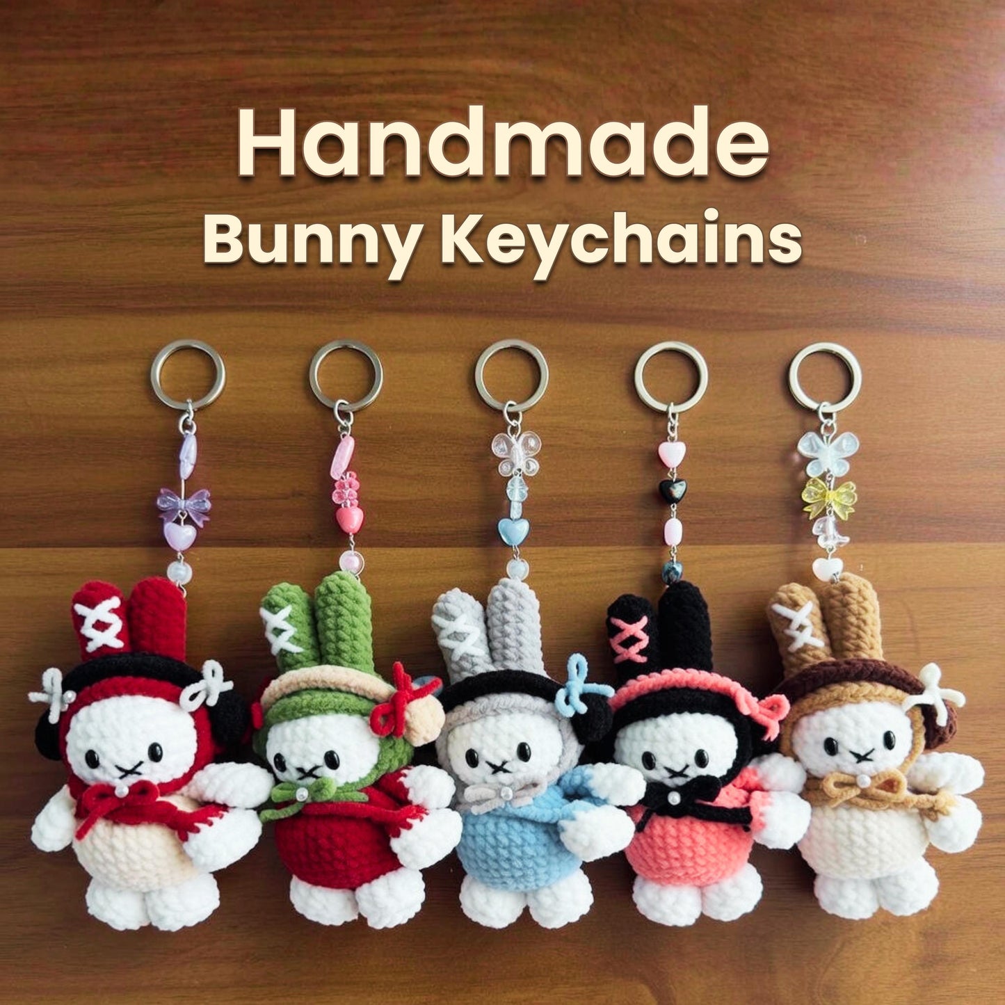 Crochet Bunny Keychain – Kawaii Amigurumi Rabbit Bag Charm, Soft Chenille Yarn Plush, Cute Gift for Her, Backpack Accessory