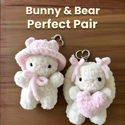 Crochet Bunny Bear Keychain, Cute Bag Charm, Valentines Day Gift, Crochet Bunny Bear, Cute Couple Keychain, Self Love Gift, Gift for Her