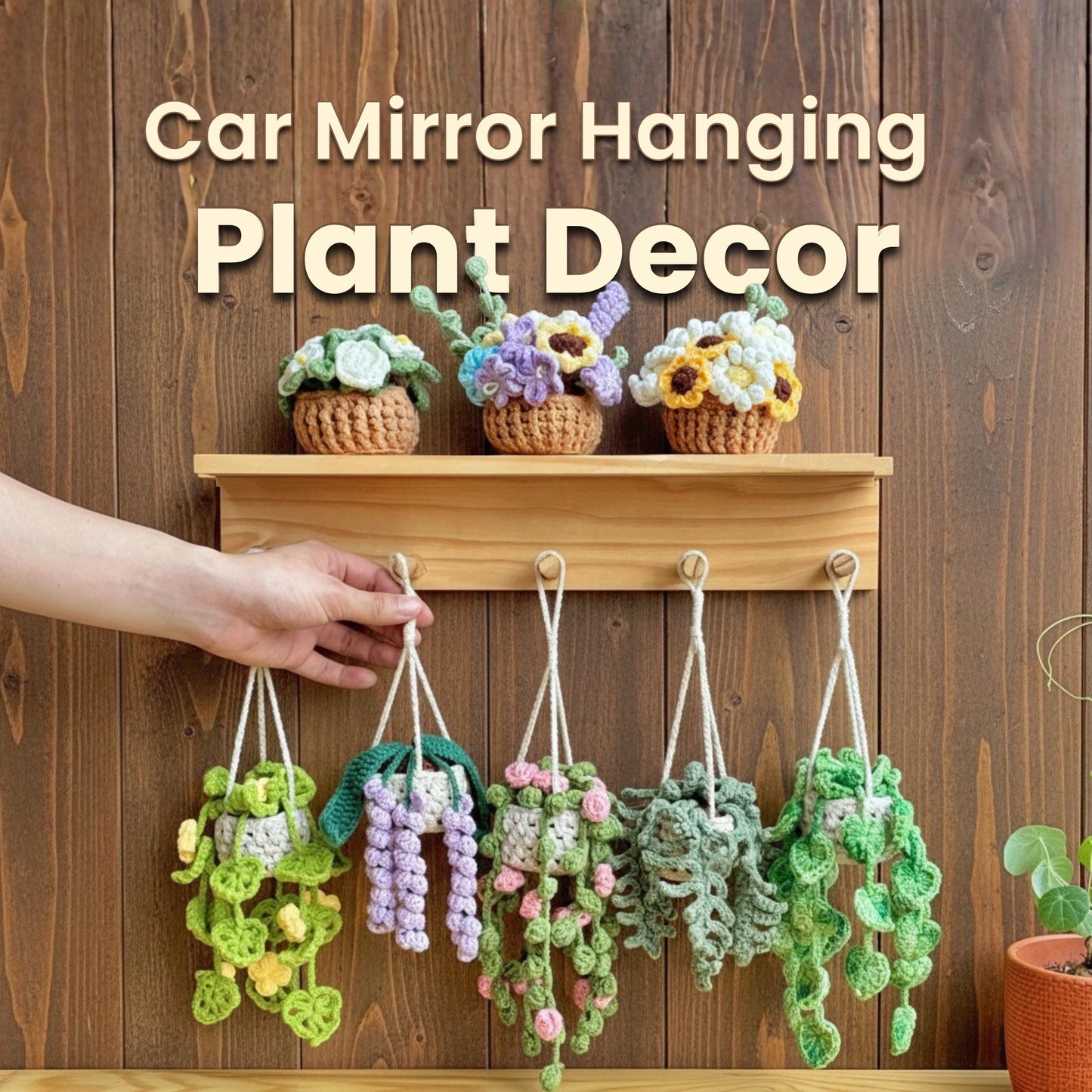 Finished Crochet Plant, Car Mirror Hanging Plant Decor, Handmade Rearview Mirror Accessories, Cute Crochet Gift for Her, New Car Gift