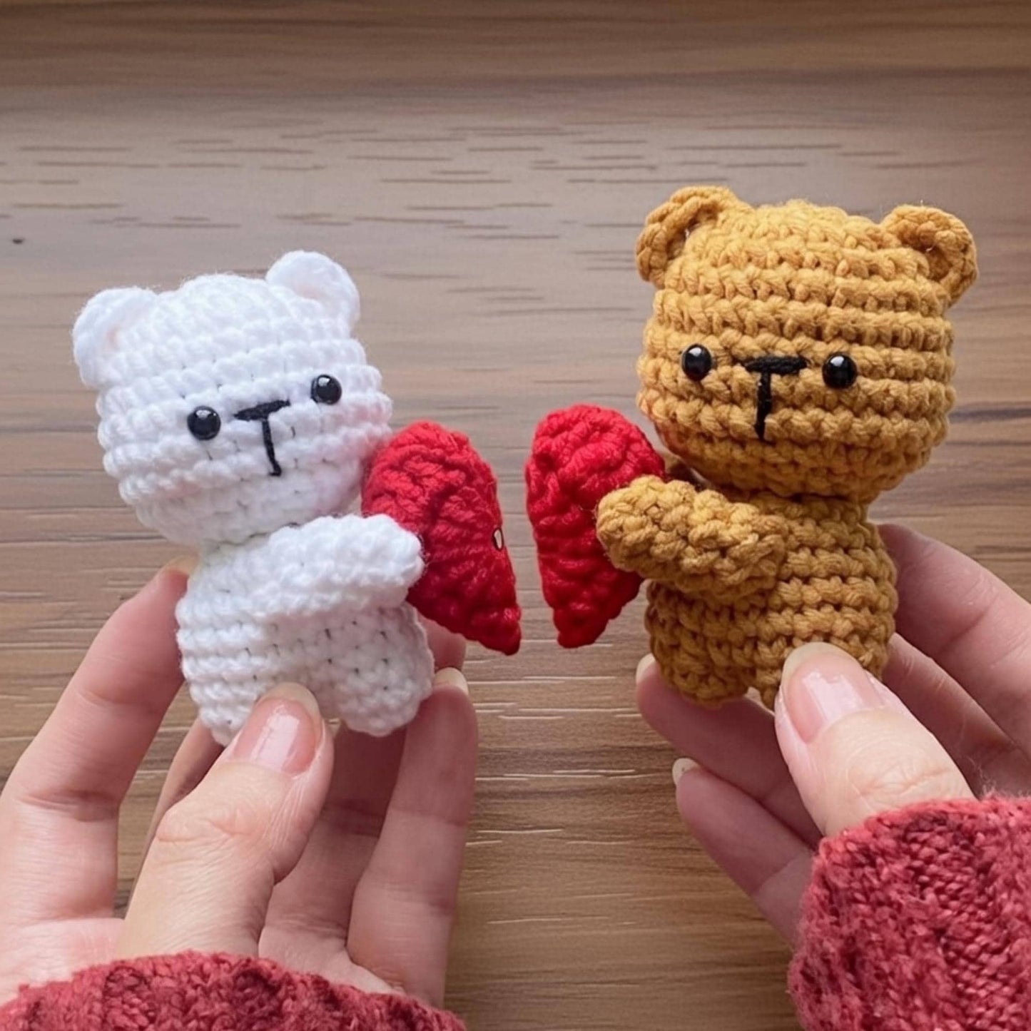 Crochet Bear Keychain Set, Magnetic Heart, Valentine's Gift